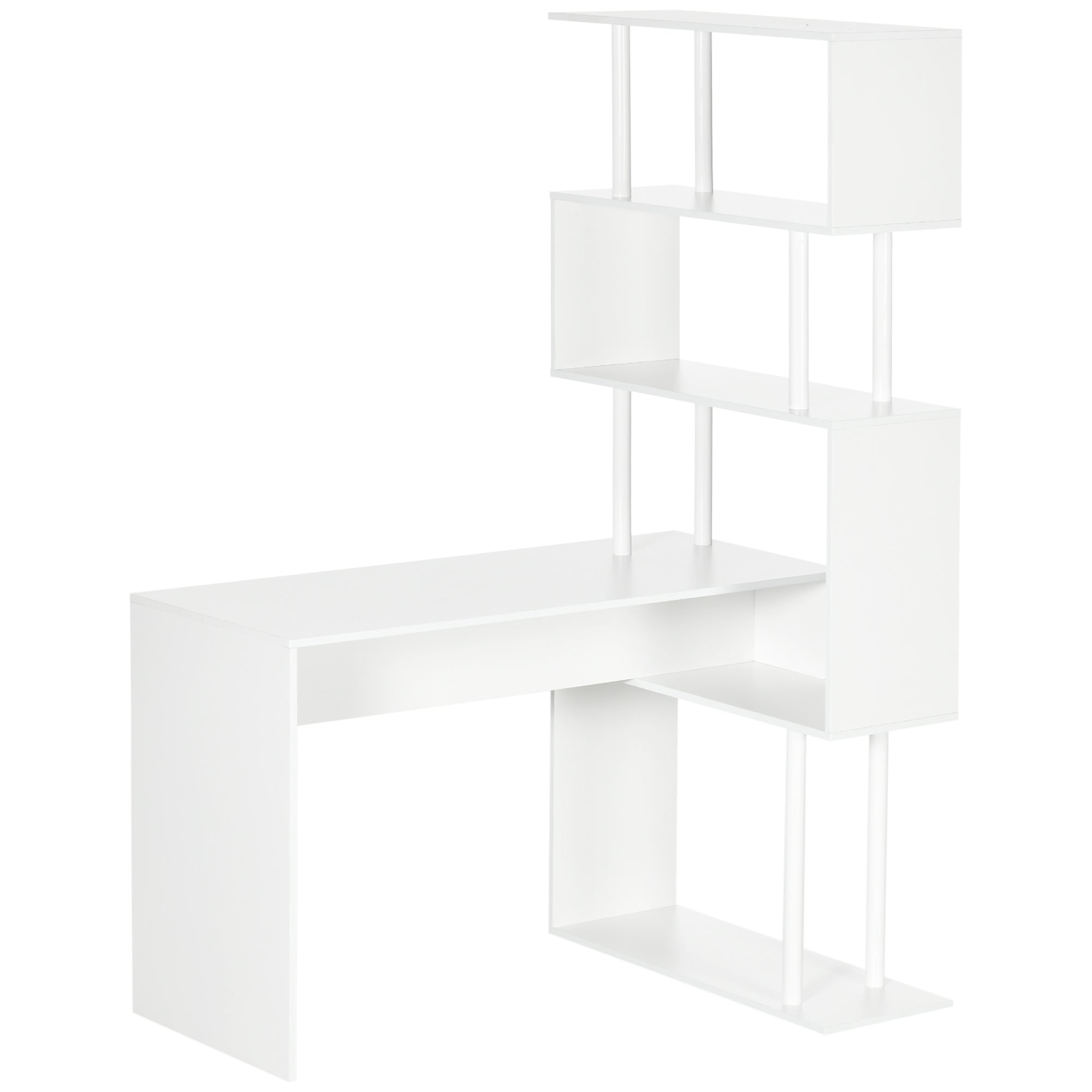 HOMCOM Eckschreibtisch mit Regalen Moderner Zeitgemäßer L-förmiger Computer Desk Holzregale 120 x 80 x 176 cm Weiß
