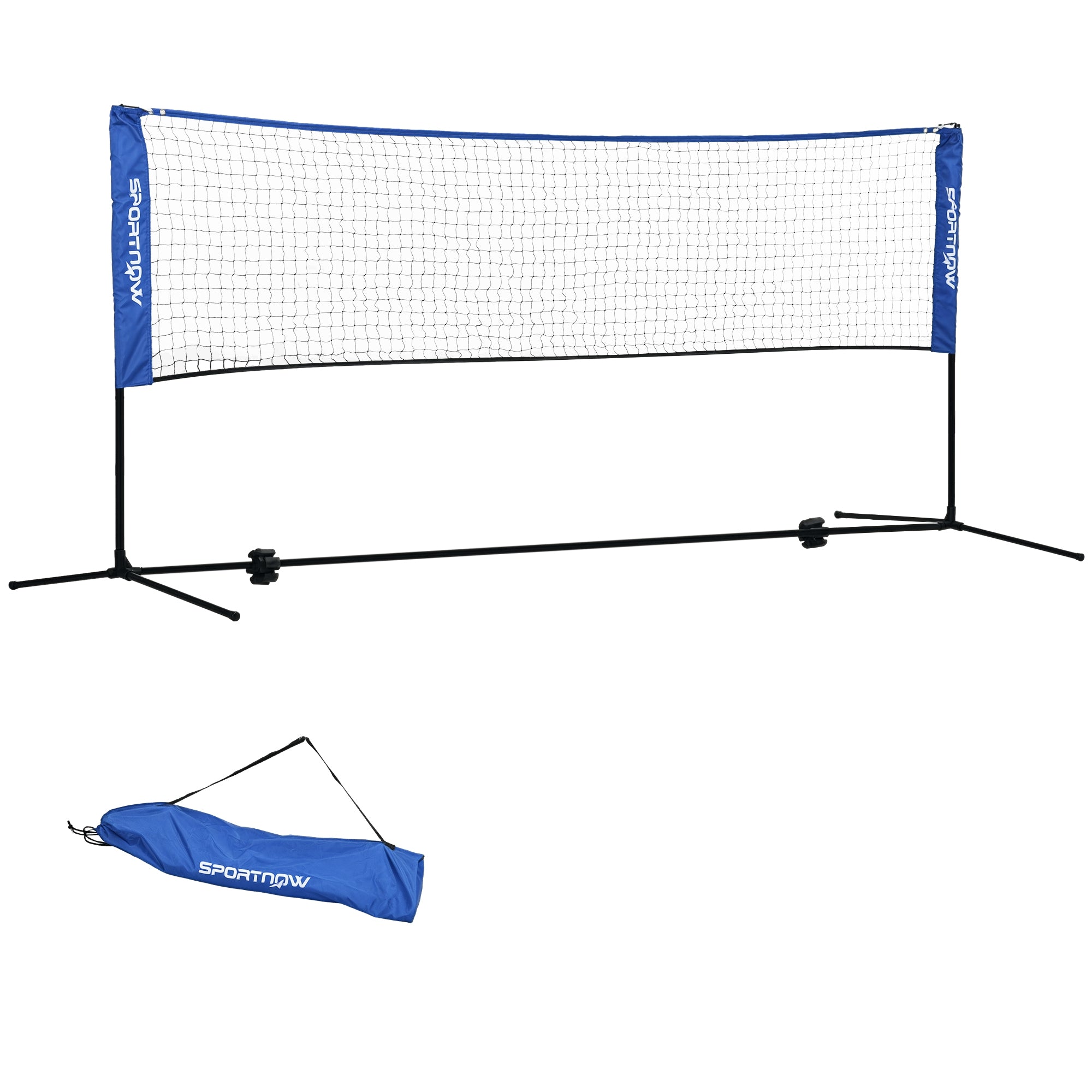 SPORTNOW Set za badminton mrežo, zložljiva teniška mreža, višina nastavljiva na 103/120/155 cm, notranja in zunanja badminton mreža, odbojkaška mreža z nosilno torbo, kovina, poliester, modra