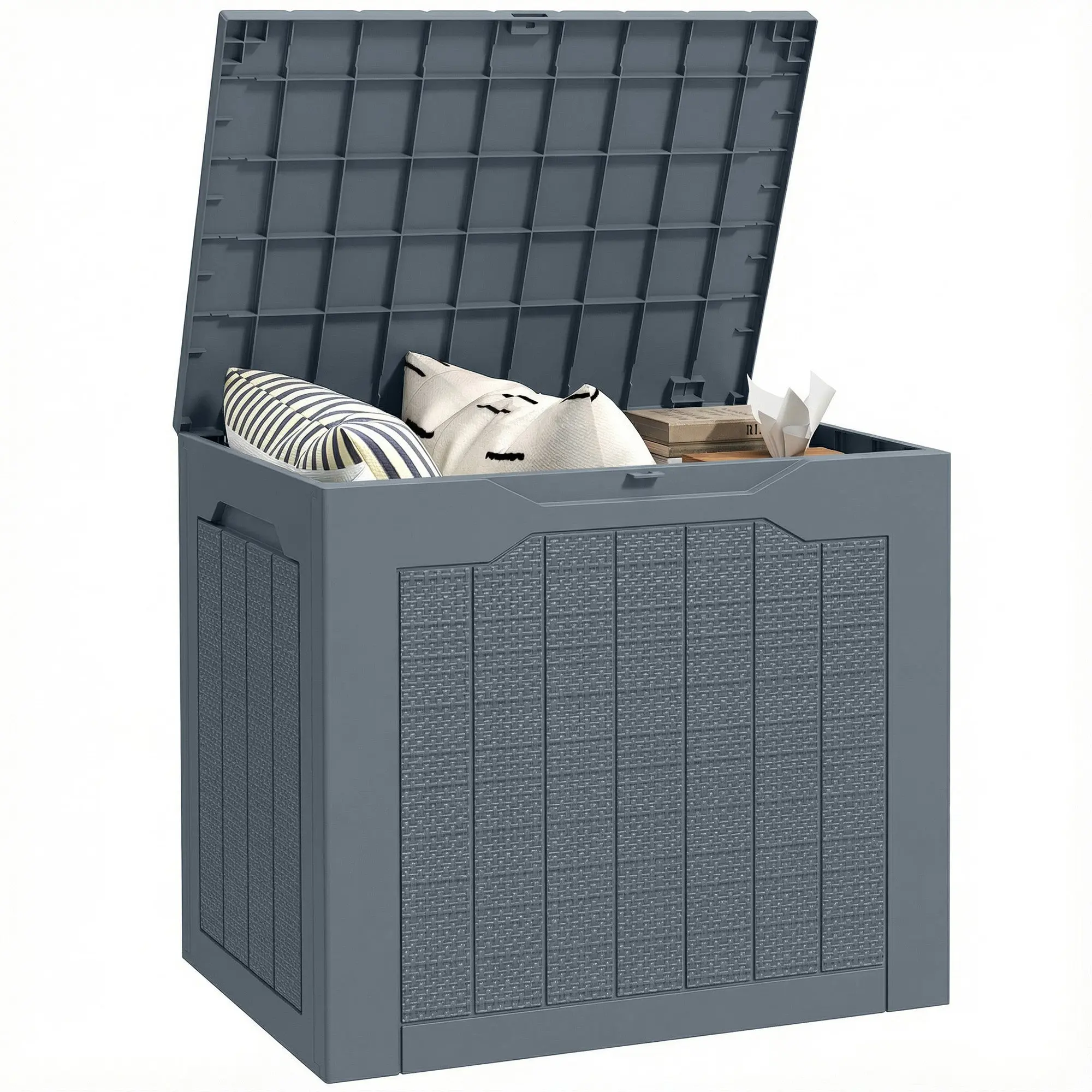 93L Outdoor Storage Box – Weather-Resistant Deck Chest with Recessed Handles & Lock Loop, Light Gray (22 x 16.1 x 19.7 in)