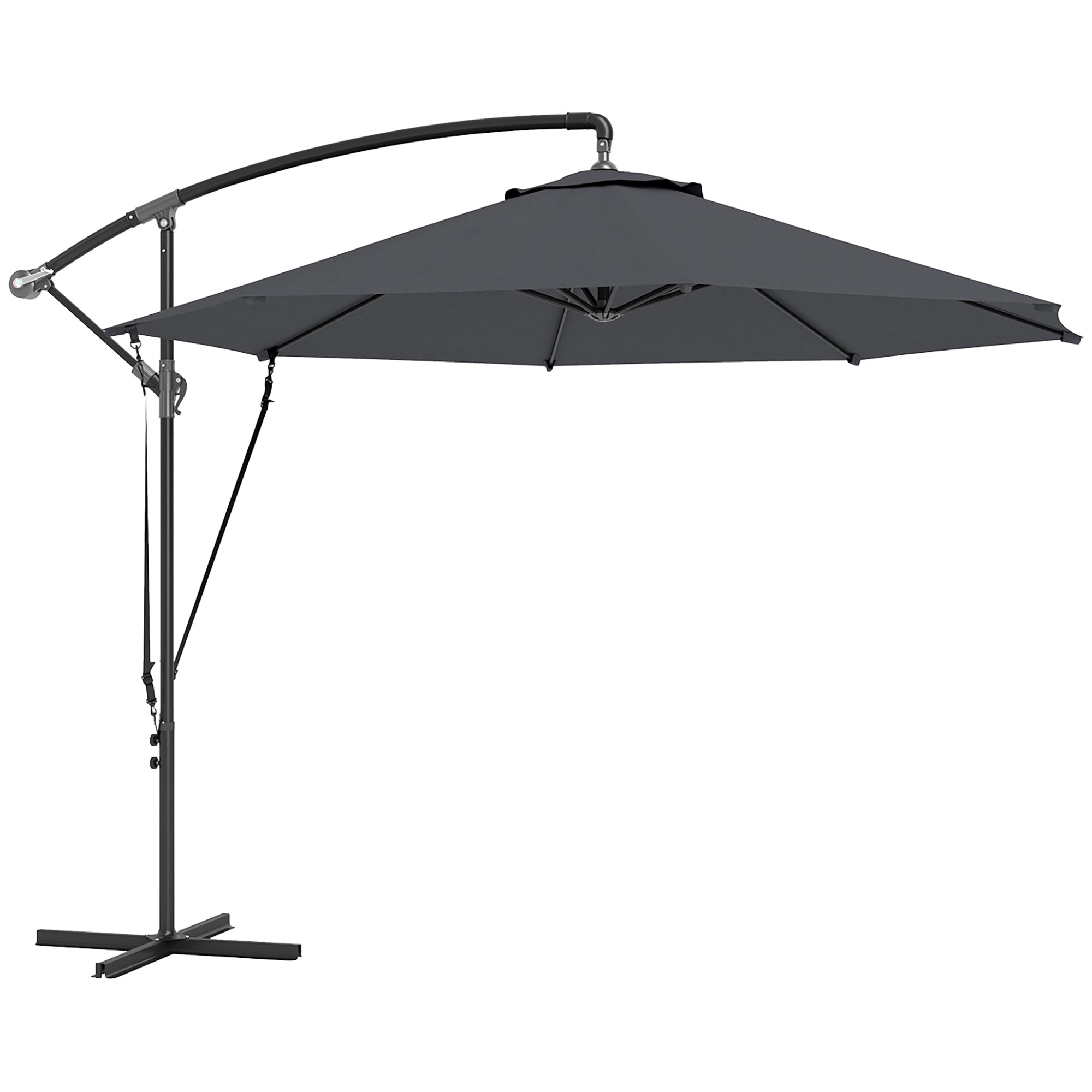 Offset Umbrella ? 290 cm Garden Parasol with Cross Base Crank Umbrella Cover and Anti-UV 50+ Wind Rope Umbrella for Terrace Patio Dark Gray