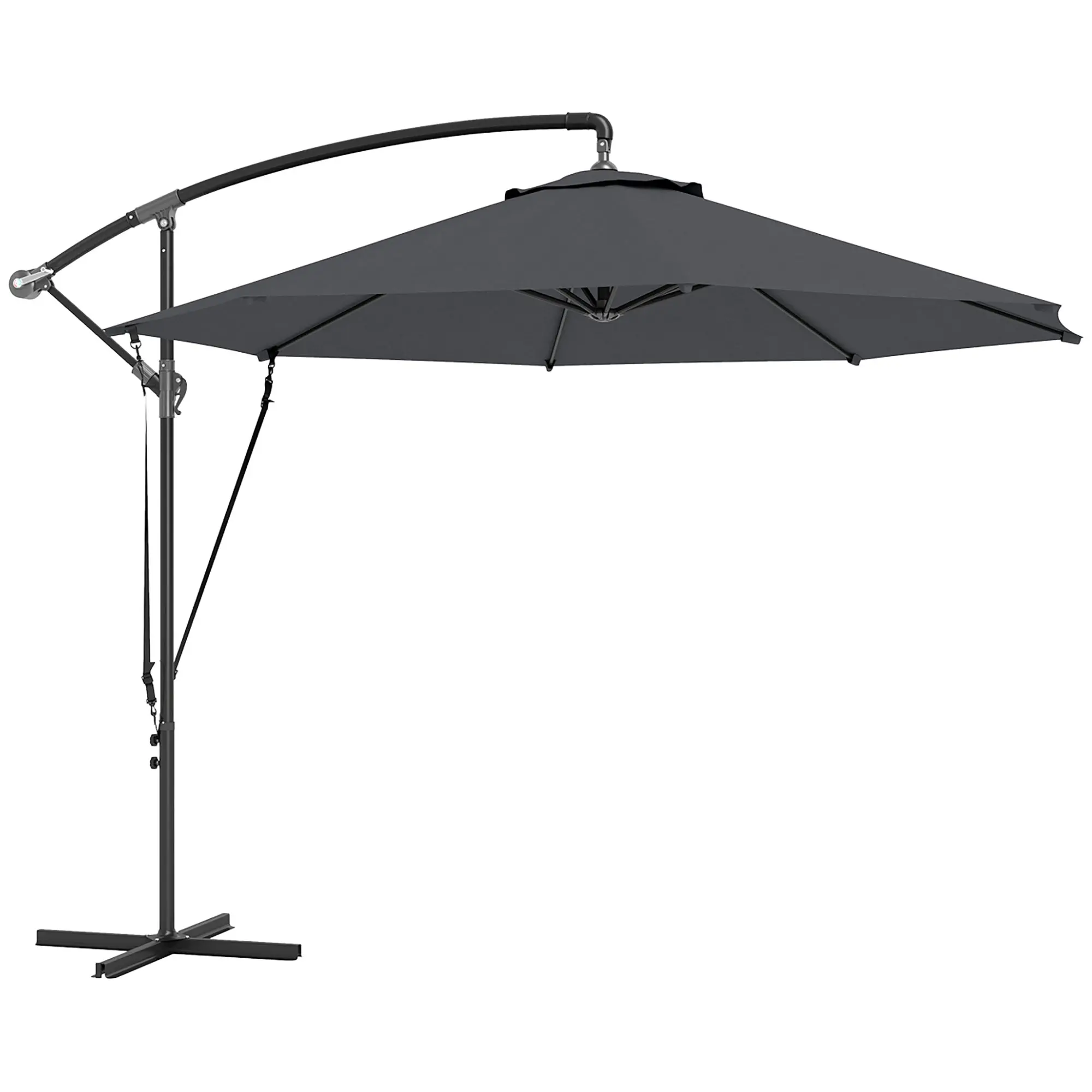 Offset Umbrella ? 290 cm Garden Parasol with Cross Base Crank Umbrella Cover and Anti-UV 50+ Wind Rope Umbrella for Terrace Patio Dark Gray