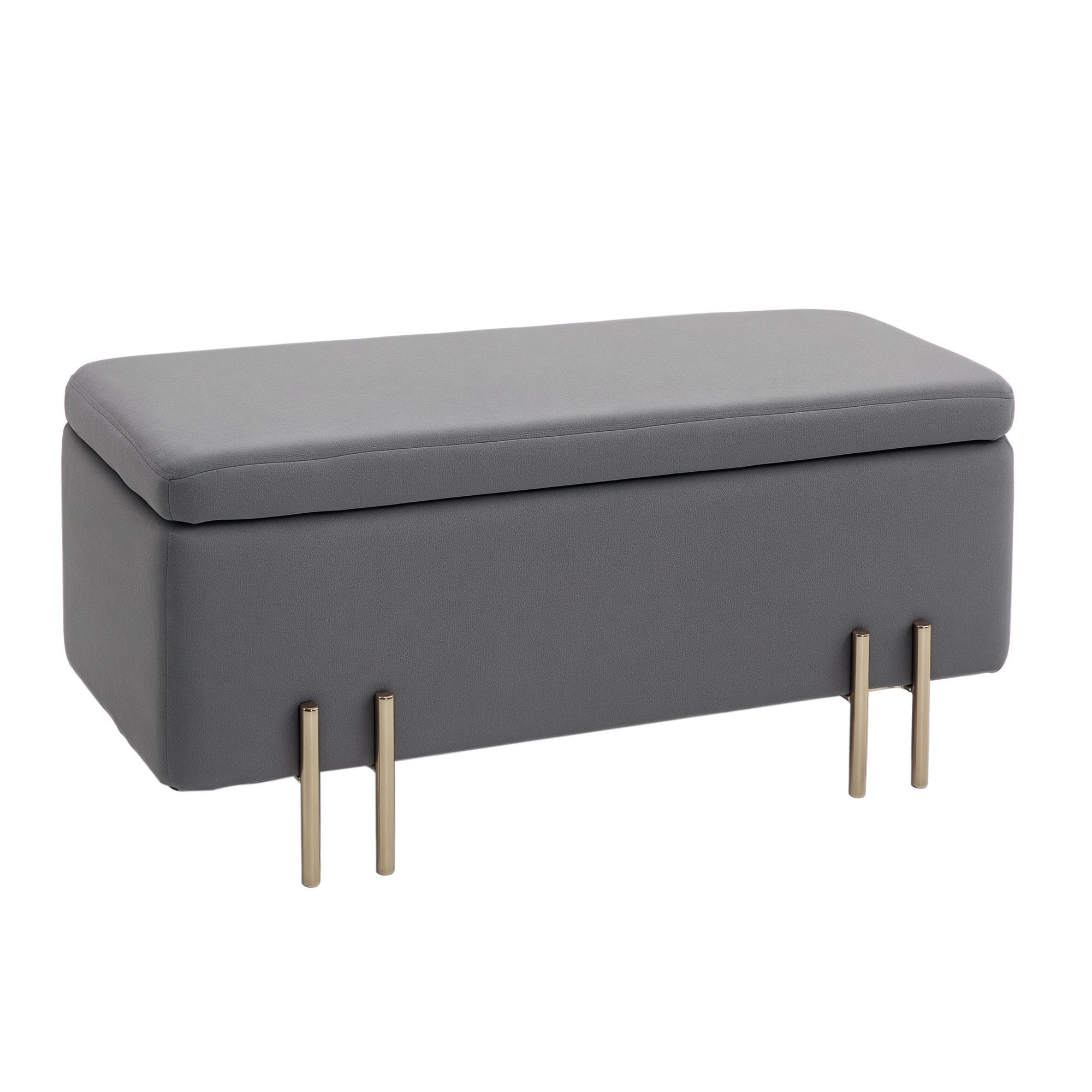 HOMCOM Gepolstert Lagerbank mat Velvet-Optik, Ottoman mat Metalbeem, Lagerbank fir d'Liewenszëmmer, Schlofzëmmer a Entrée 100 x 40 x 42 cm, Dunkelgréis