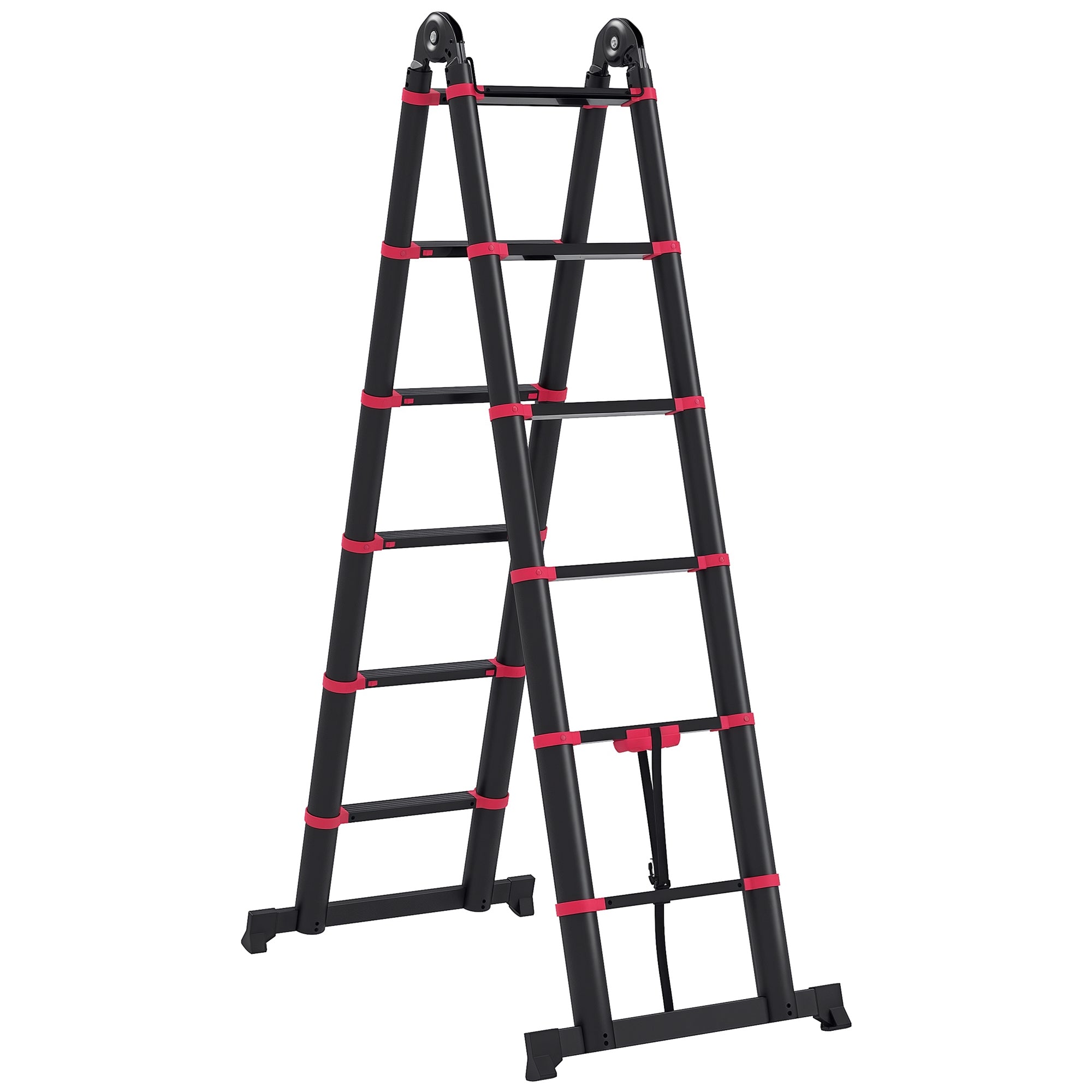 HOMCOM Klappbare Aluminium-Lee 2 Weeër Réckgräifbar Portable Teleskopes-Lee mat 12 Rutschsécher Stufen Last 150 kg 379x67.5x11 cm Schwaarz a rout