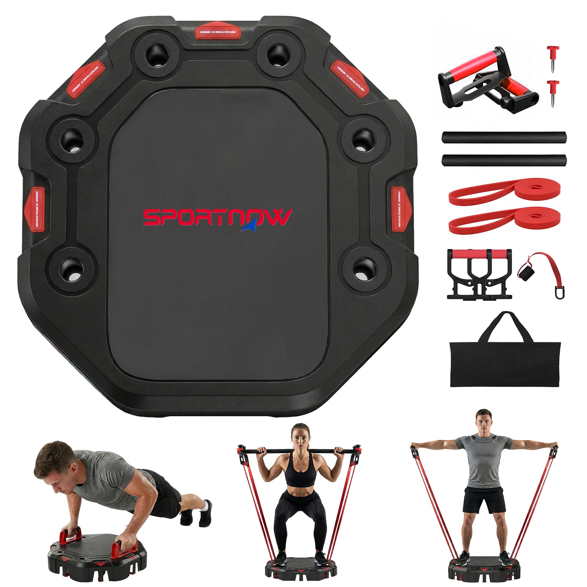 SPORTNOW 7‑in‑1 verstellbares Liegestütz-Board mit Widerstandsbändern, Rollen & Türanker — klappbares Multifunktions-Heimfitnessgerät