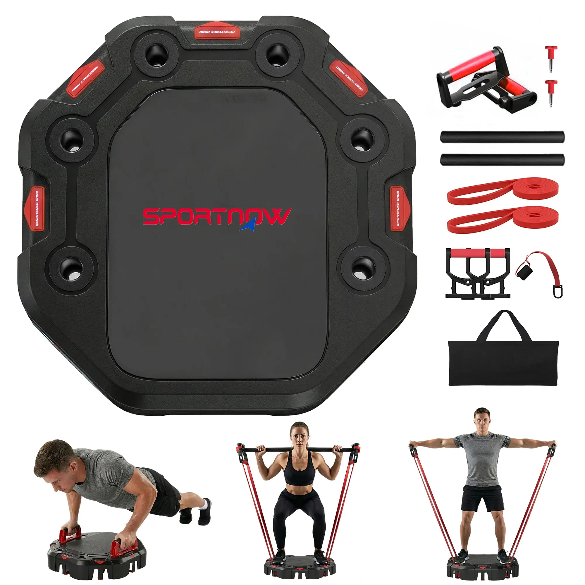 SPORTNOW 7-in-1 Adjustable Push-Up Board with Resistance Bands, Wheels & Door Anchor — Foldable Multifunction Home Gym