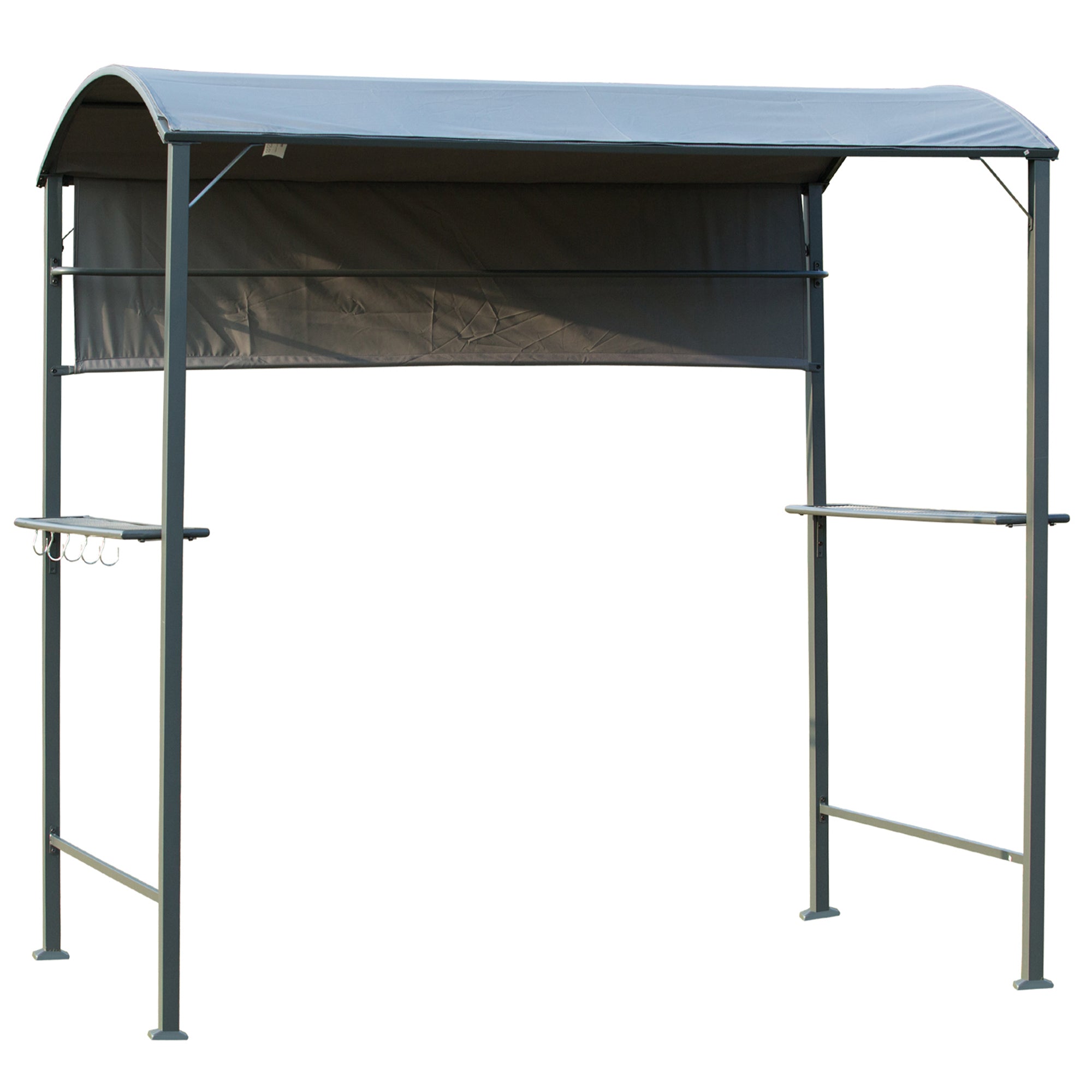 Outsunny Grillpavillon mit feuerhemmendem Dach, BBQ Pavillon mit 2 Regalen, Polyester, Schwarz, 218 x 138 x 216 cm