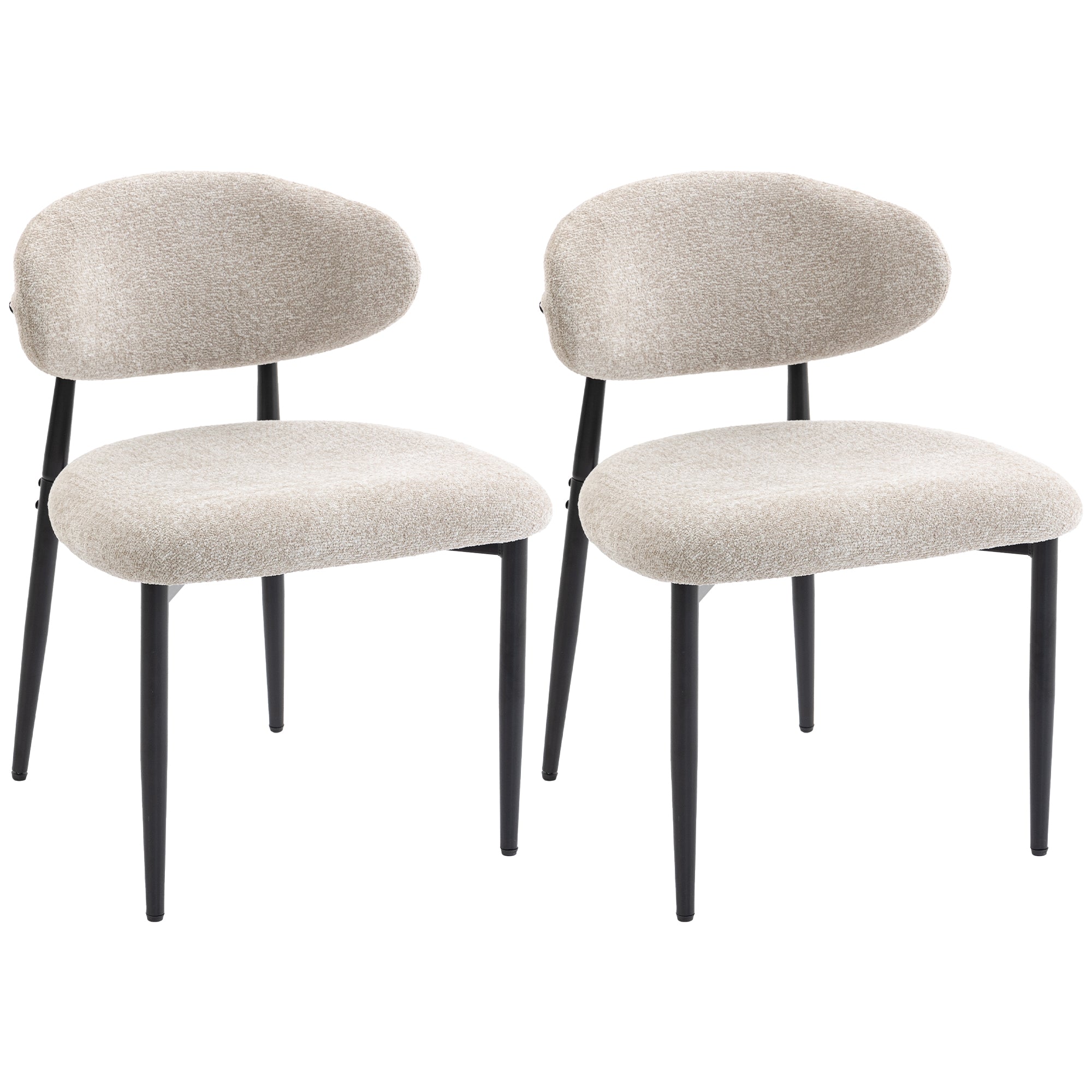 HOMCOM Modern 2er-Set Gepolstert Iessstullen, Leinen-Optik, Gebogte Réck, Breet Sëtz, Stolbeen, Beige