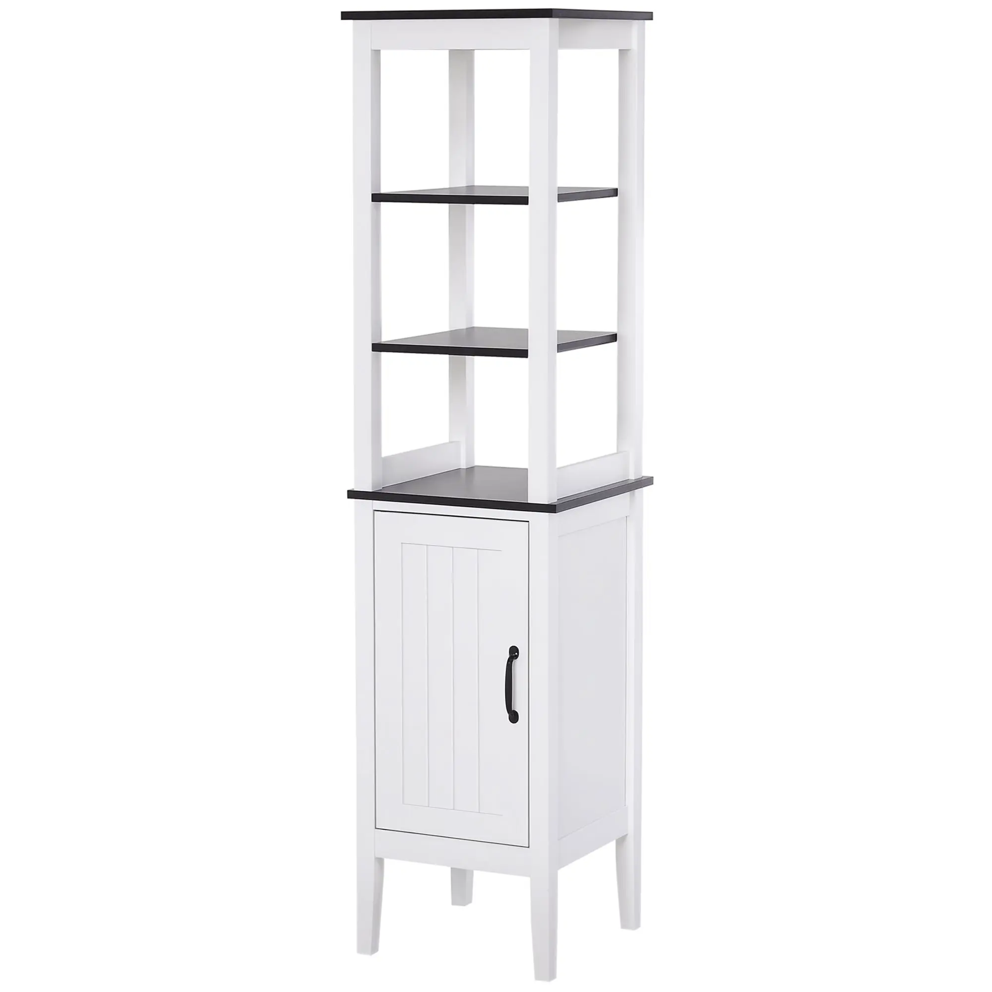 Slim Tall Bathroom Cabinet — Space-Saving Storage with 3 Open Shelves & Adjustable Shelf for Laundry or Bathroom, 15.7×15.0×64.0 in, White