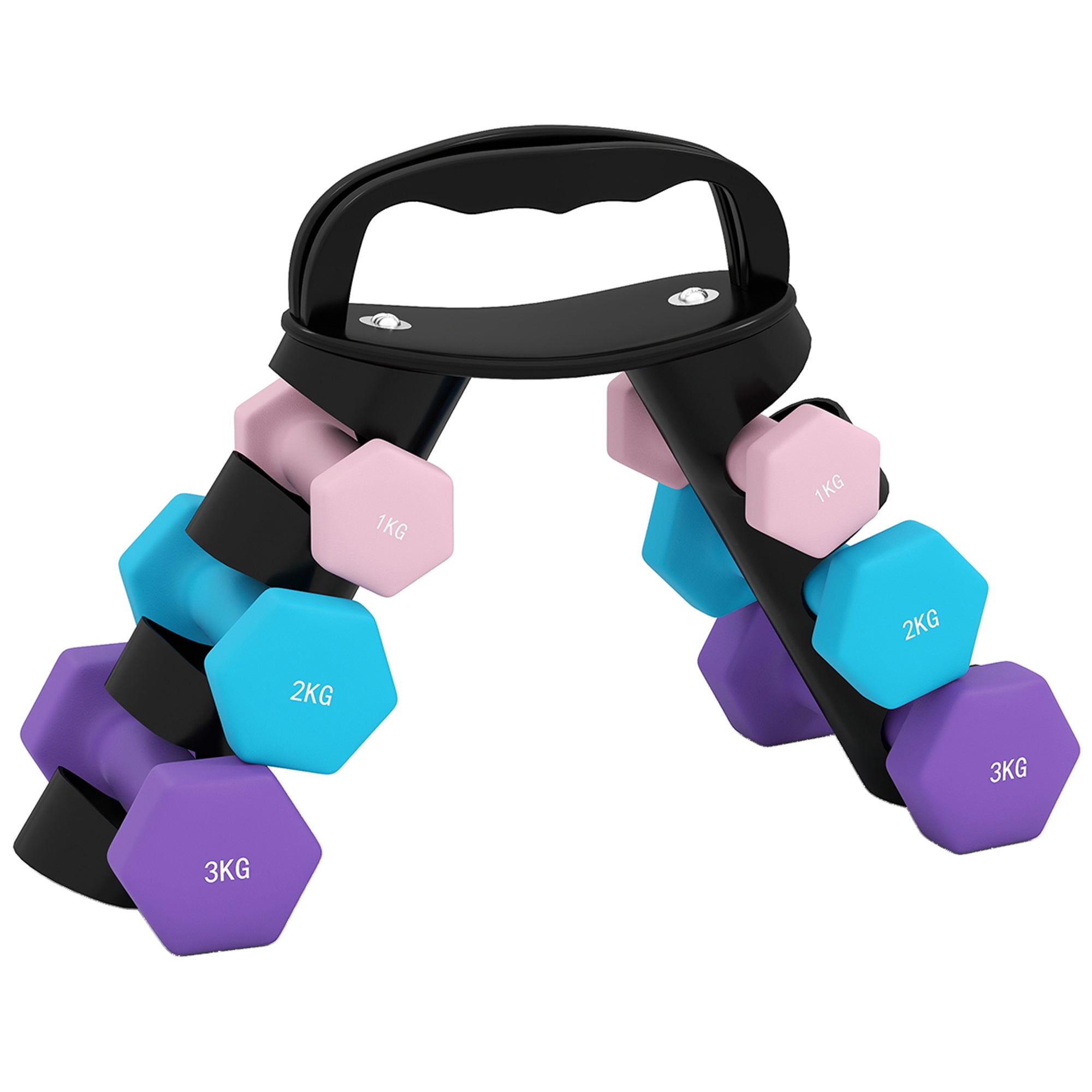SPORTNOW Hex-Kurzhantel-Set — 2×1/2×2/2×3 kg mit umwandelbarem Ständer für das Training zu Hause