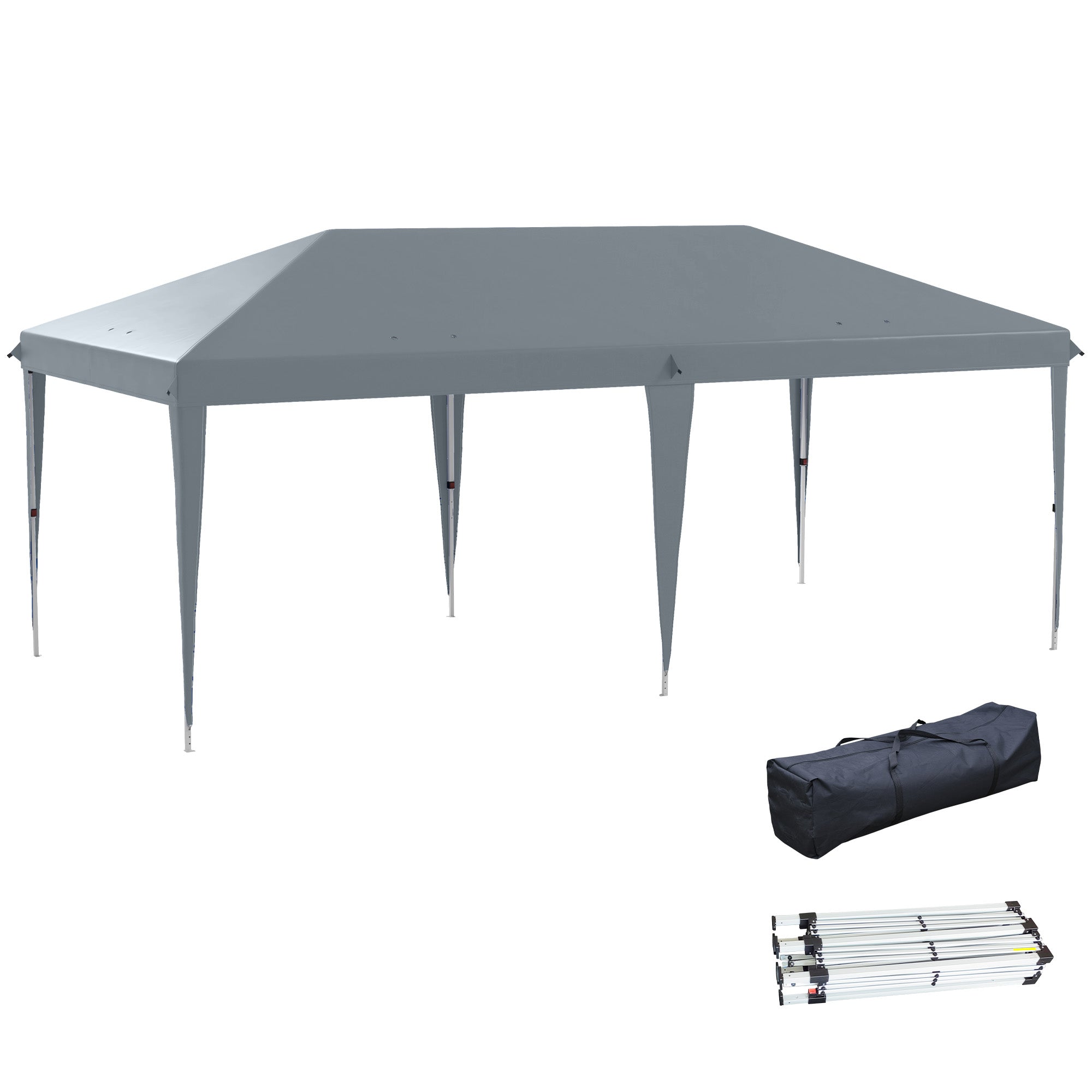 Outsunny Fällbart Paviljong 6x3 m Fällbar Markis med 3-Nivåer Justerbar Höjd UV-Skyddande Tält med Bärväska för Camping och Fester Ljusgrå