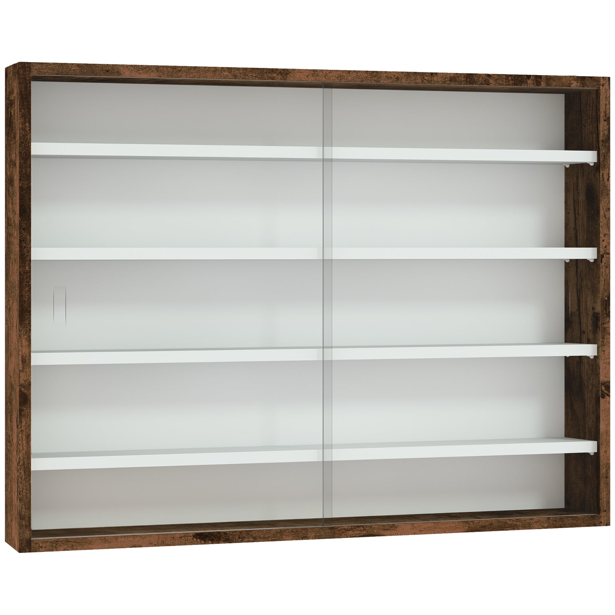 Collection Showcase Wall Cabinet 80 x 9.5 x 60 cm with 4 Adjustable Height Shelves and 2 Sliding Glass Doors, for Collecting Miniatures and Miniature Cars, Brown
