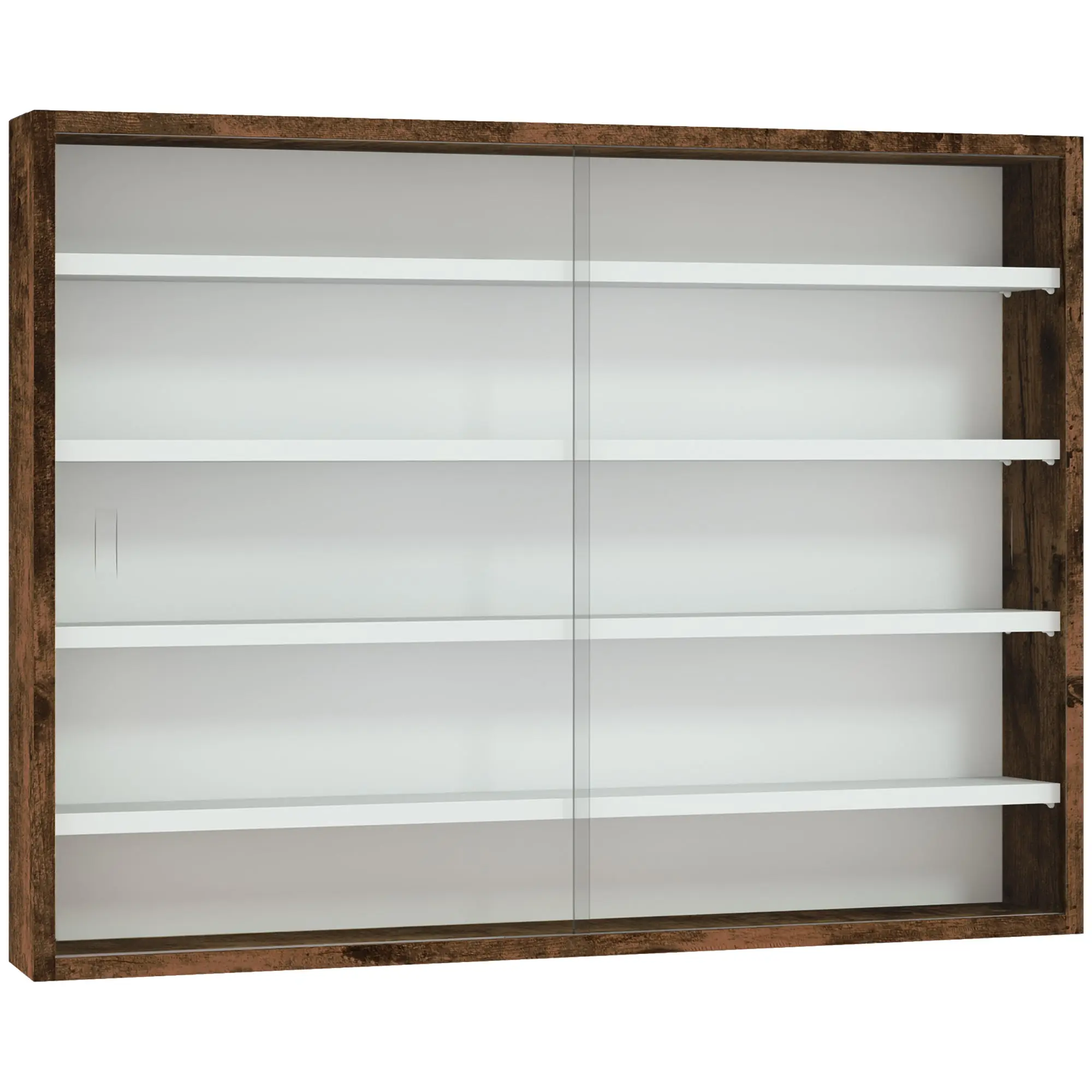 Collection Showcase Wall Cabinet 80 x 9.5 x 60 cm with 4 Adjustable Height Shelves and 2 Sliding Glass Doors, for Collecting Miniatures and Miniature Cars, Brown