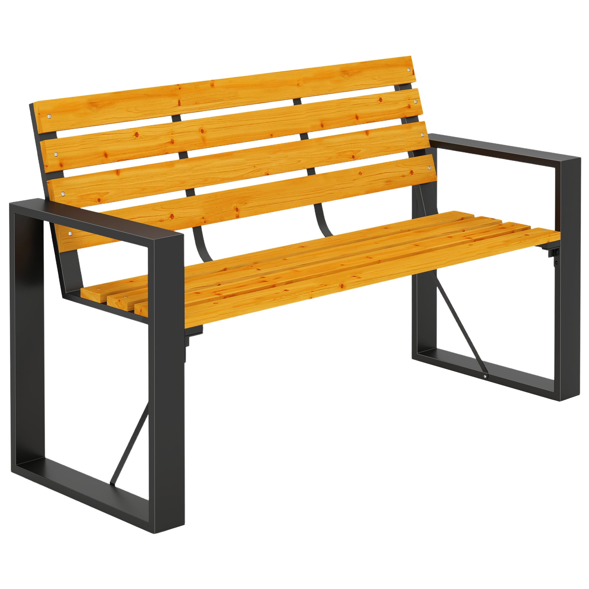 2 Seater Garden Bench Outdoor Patio Bench with Wood Slats & Metal Frame, Weatherproof Park Bench with Armrests for Garden Balcony Porch