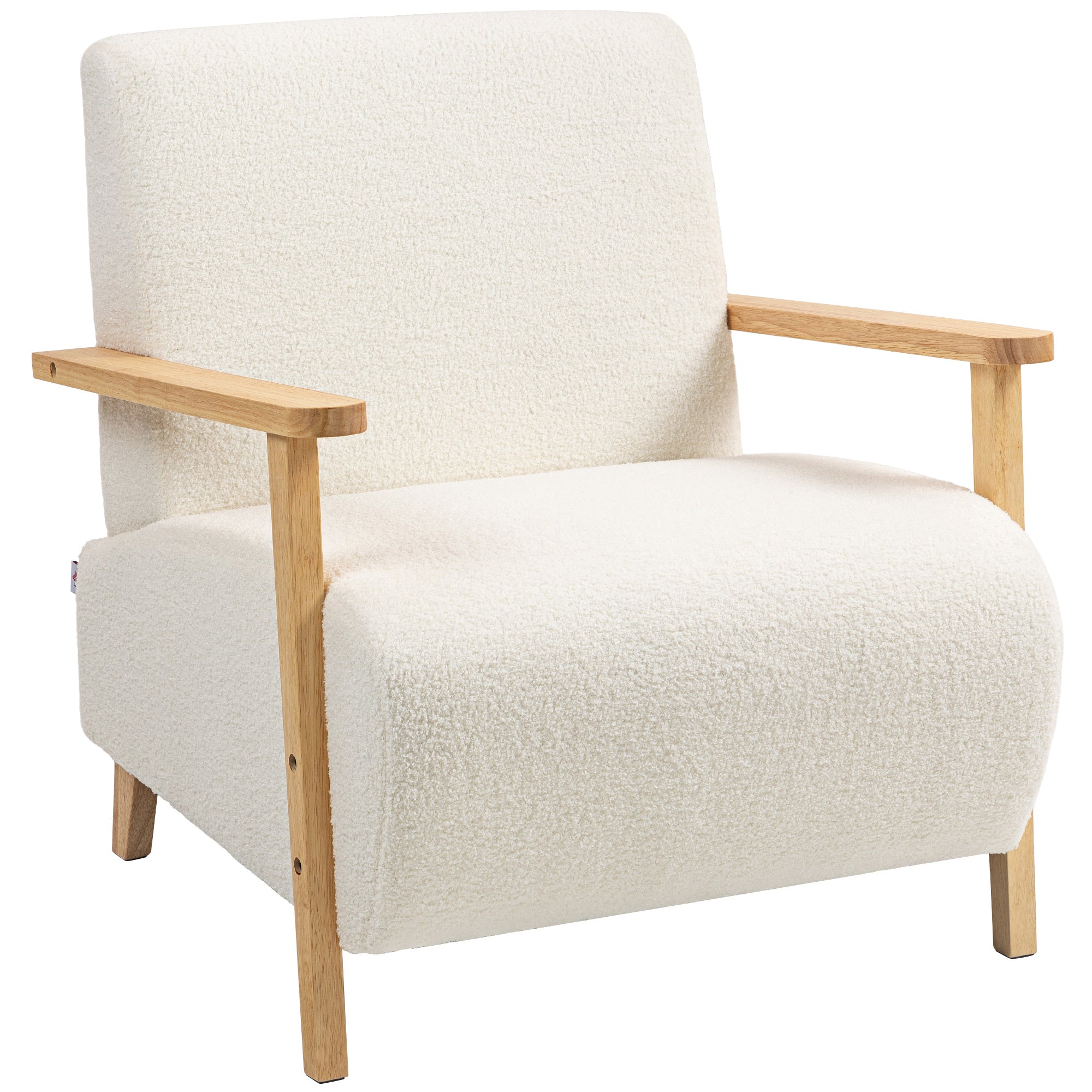 Armchair with Backrest, Armrests, Upholstered Lounge Chair with Sherpa Look, Wooden Legs, for Bedroom, Living Room, up to 120 kg, Cream White
