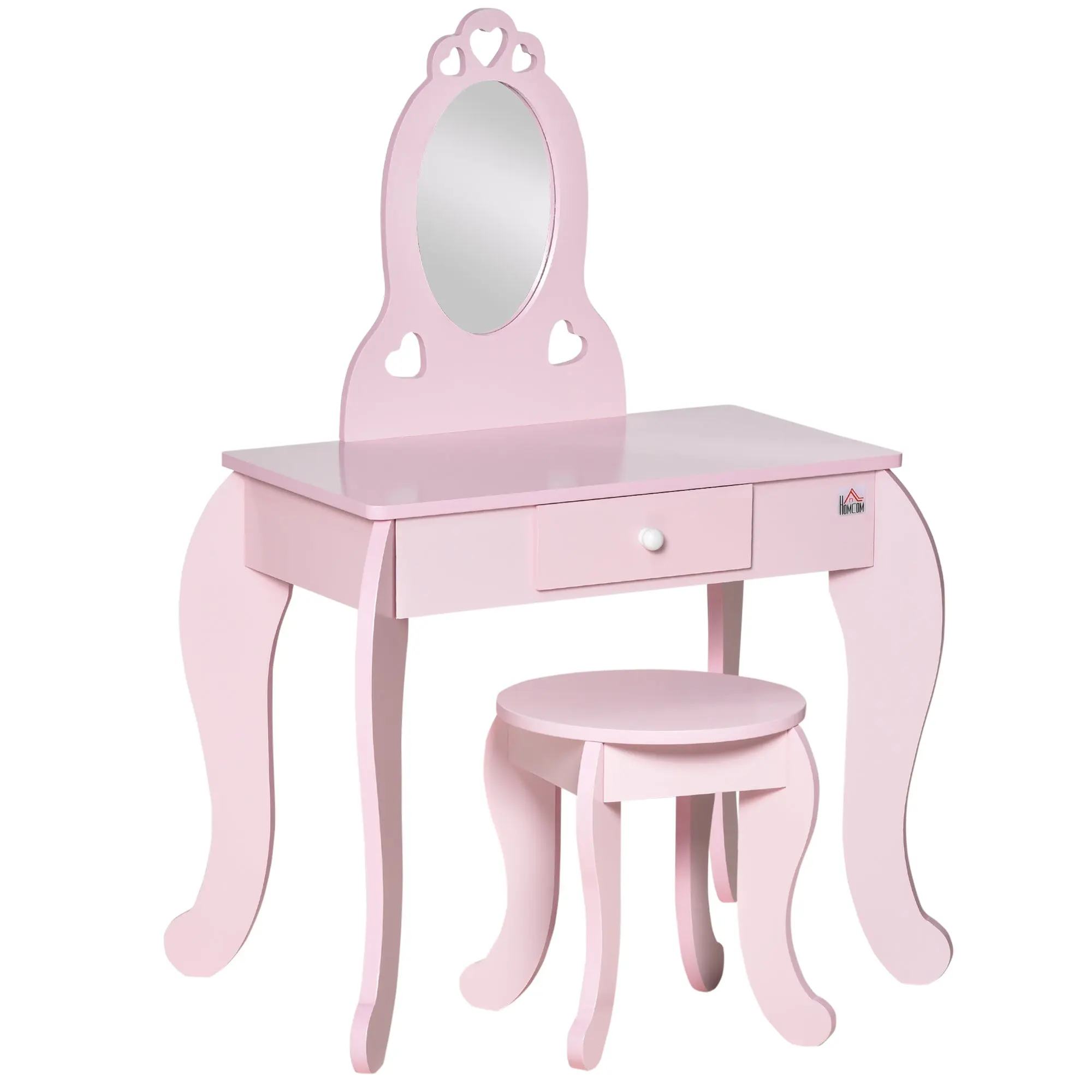 Children's Wooden Vanity Table for Girls aged 3-6 with Stool and Princess Style Mirror Makeup Table with Drawer for Bedroom 60x36x88 cm Pink