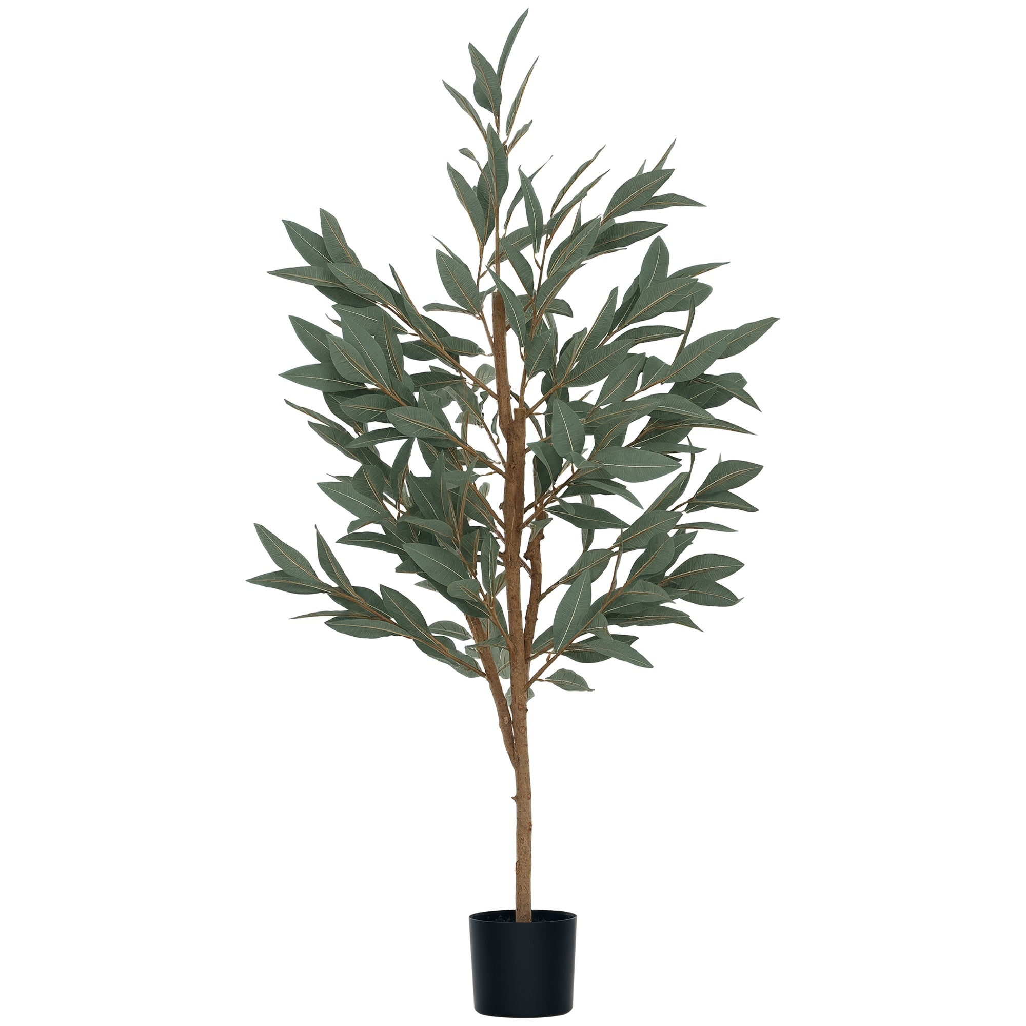 HOMCOM Grouss Dekorativ Kënschtlech Planz 150 cm Laurier Kënschtlech Planz mat Pot an Blieder fir Indoor Gréng