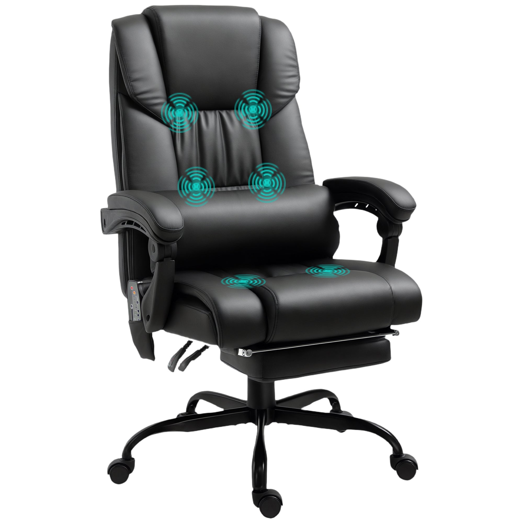 Office Chair with 6-Point Vibrating Massage Swivel Desk Chair with High Reclining Back Adjustable Height Footrest and Remote Control Black