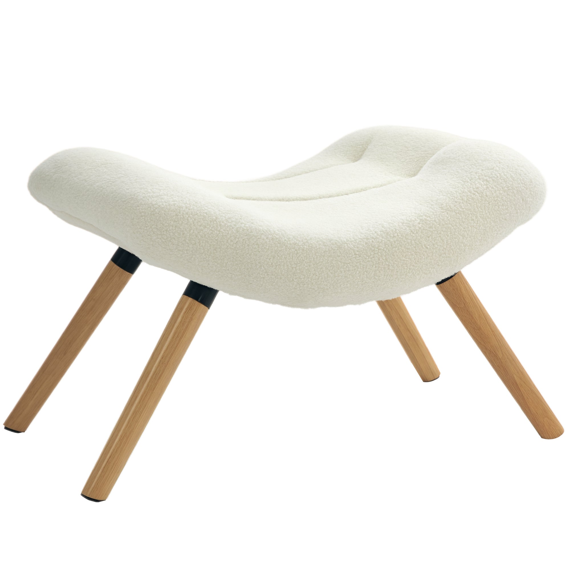 HOMCOM Puff, Berber Plüss Anyagú Puff, Kárpitozott Puff 120 kg Kapacitással, Nappalira, Hálószobába, 67 x 45 x 38 cm, Krémfehér