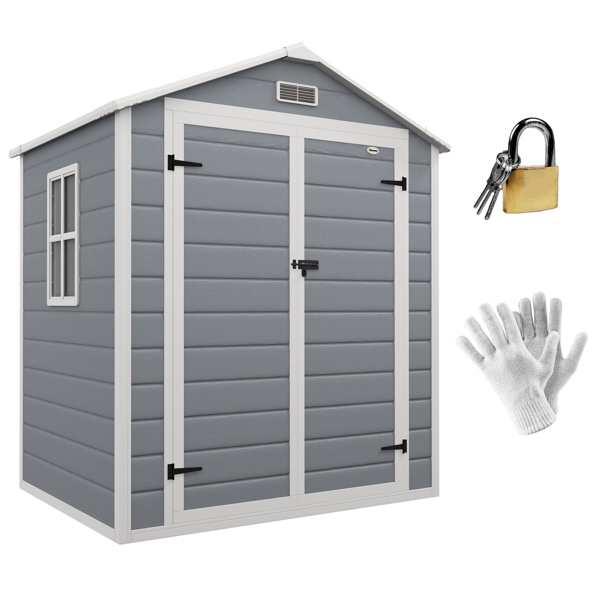 Tool Shed 2.12m? 183x134x210 cm Equipment Shed with Gable Roof Lockable Door Windows Floor Plate Weatherproof Garden House Outdoor Garden Shed Cabinet for Backyard Exterior Gray