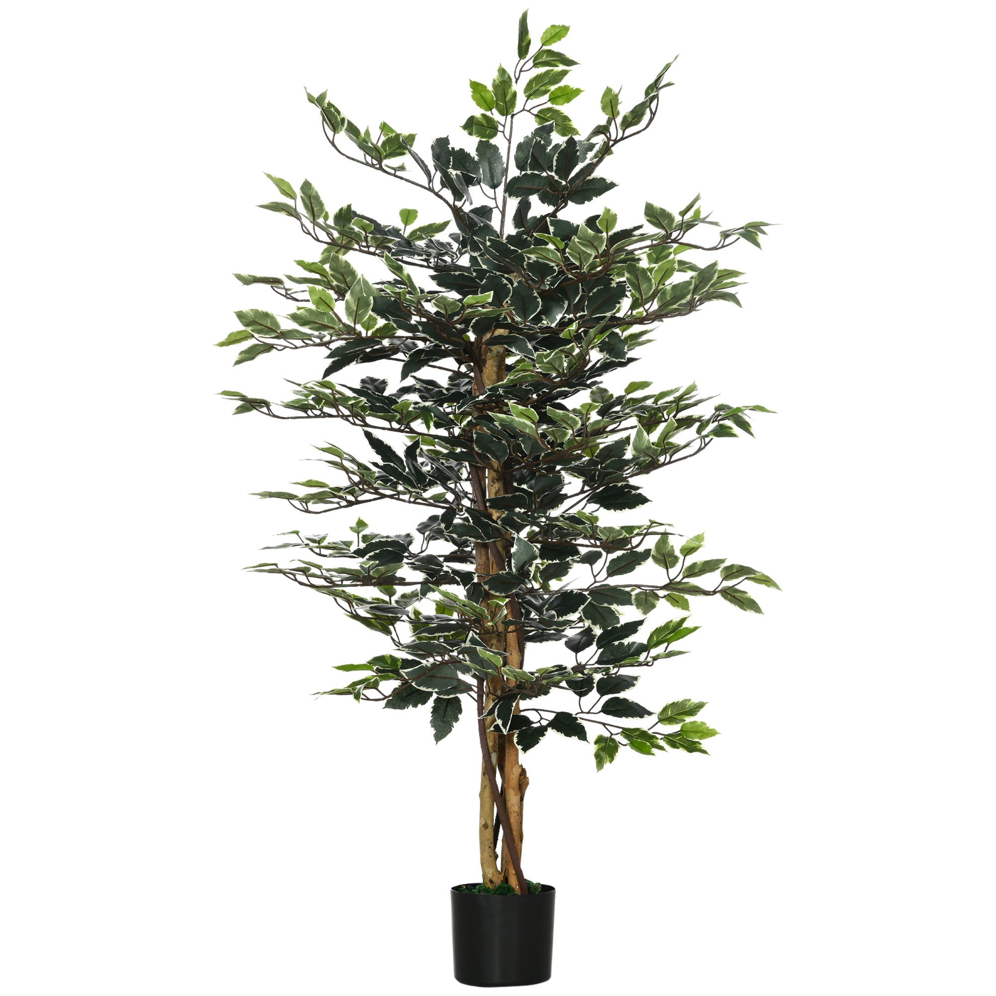 HOMCOM Mākslīgais fikuss ar stumbriem 130 cm Mākslīgā auga ar podiem un 702 reālistiskām lapām mājas dekorei viesistabā guļamistabā Ø15x130 cm Zaļš