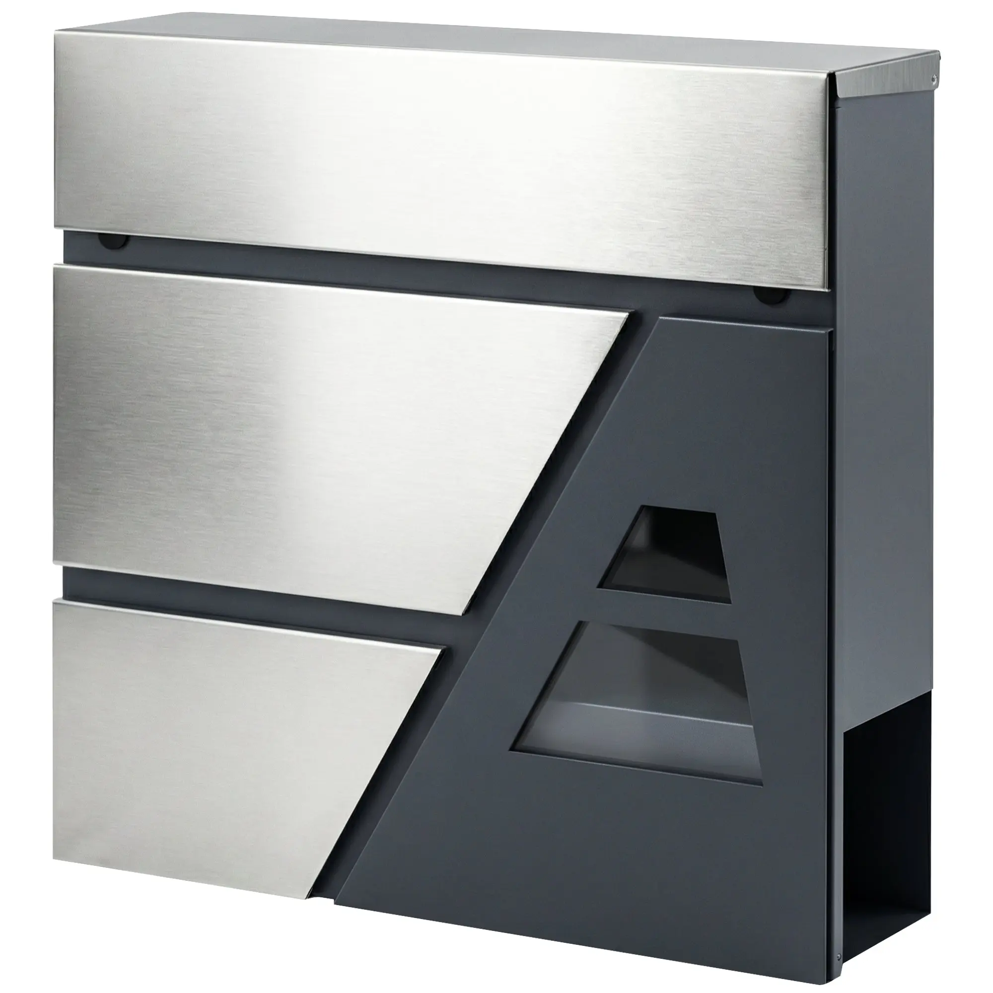Wall Mailbox, Weatherproof Quiet-Close Outdoor Mailbox with Newspaper Holder and 2 Keys, 14.6 x 3.9 x 14.6 in (37 x 10 x 37 cm), Dark Gray