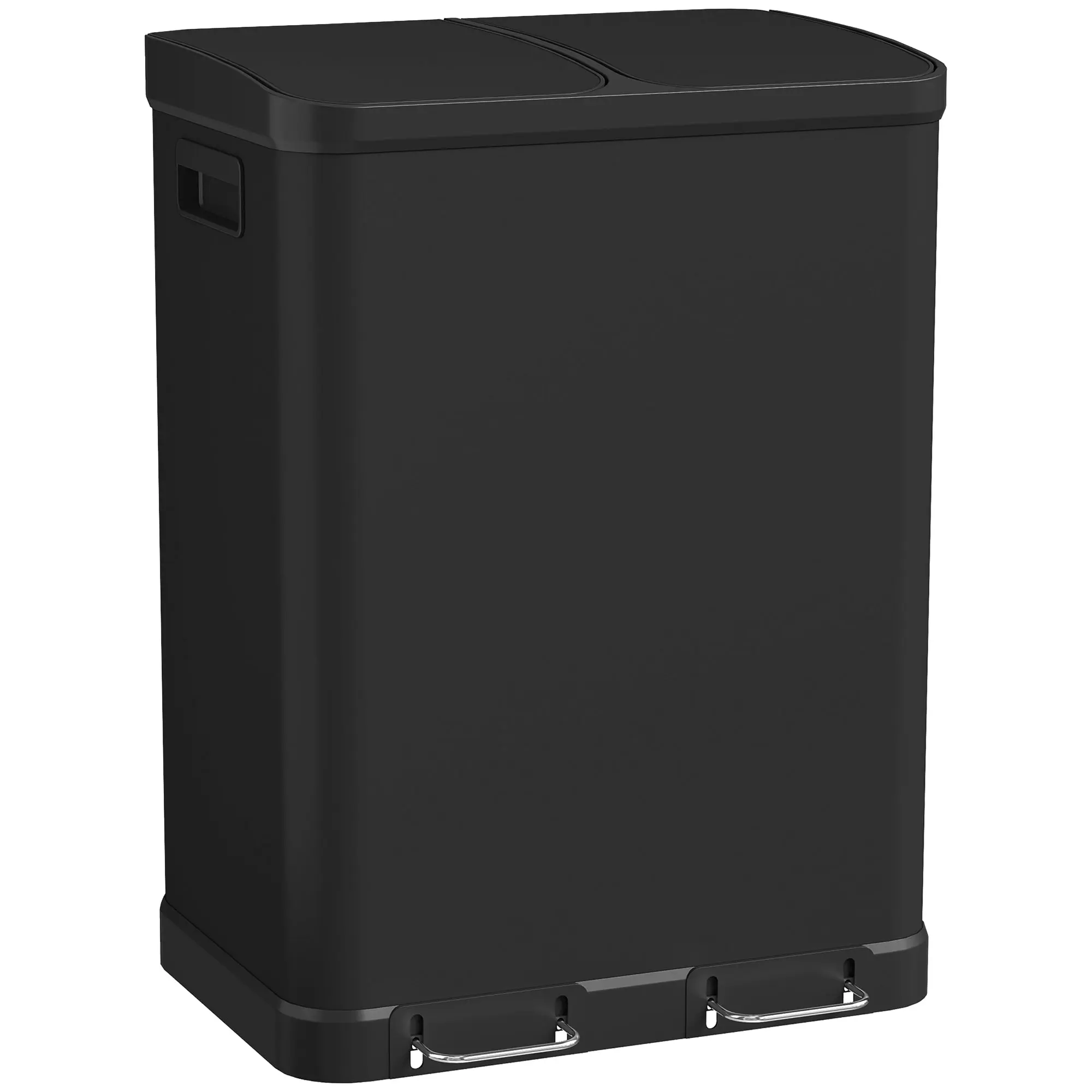 2x30L (2x8 gal) Dual-Compartment Stainless Steel Step Trash Can — Soft-Close Lids, Removable Inner Buckets, Fingerprint-Resistant, Black