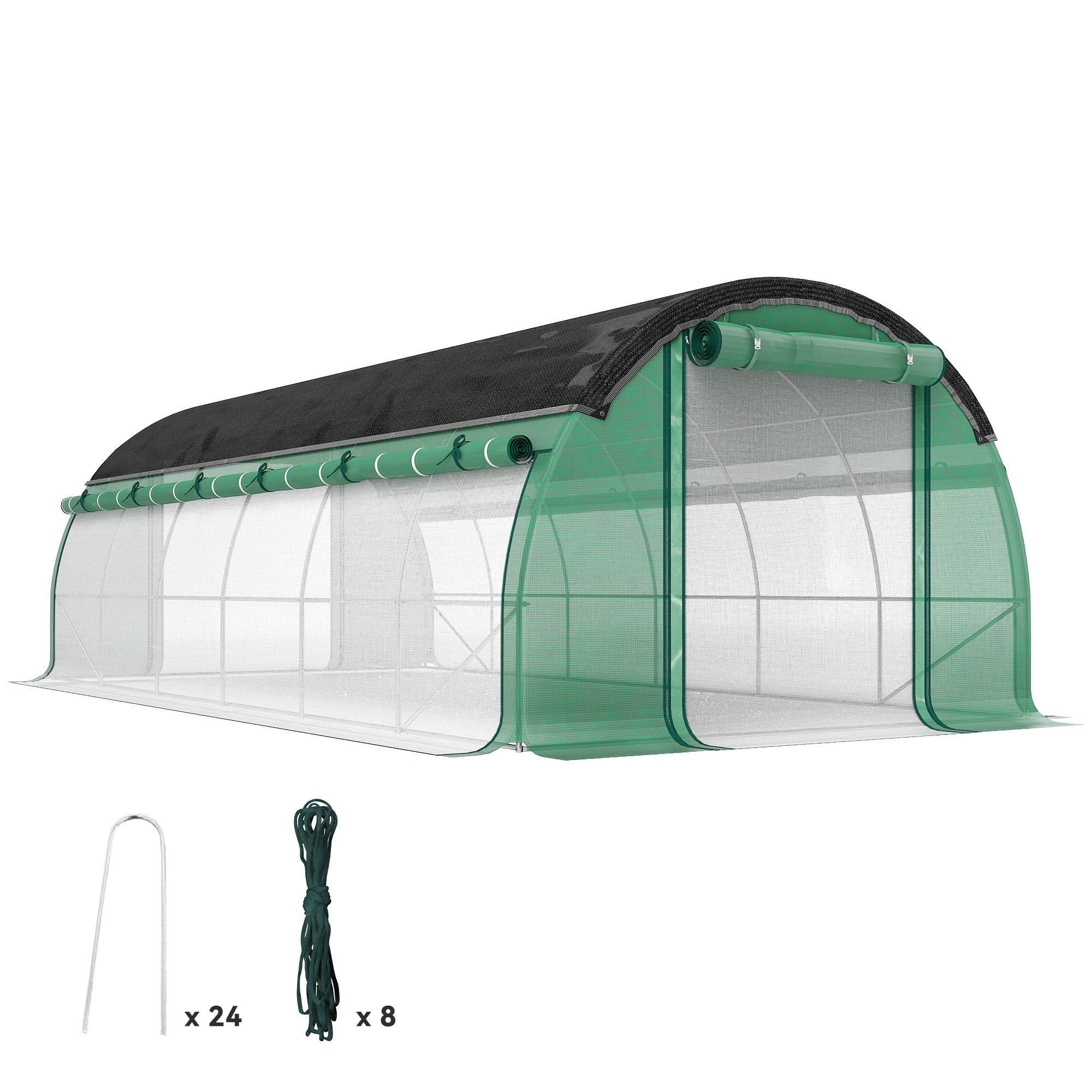 Greenhouse 6 x 3 x 2 m Foil Greenhouse with 12 Windows, Roll Doors, Roll-up Side Walls, UV-Resistant Foil Tunnel, Winterproof Tomato House with Ground Anchors, Green