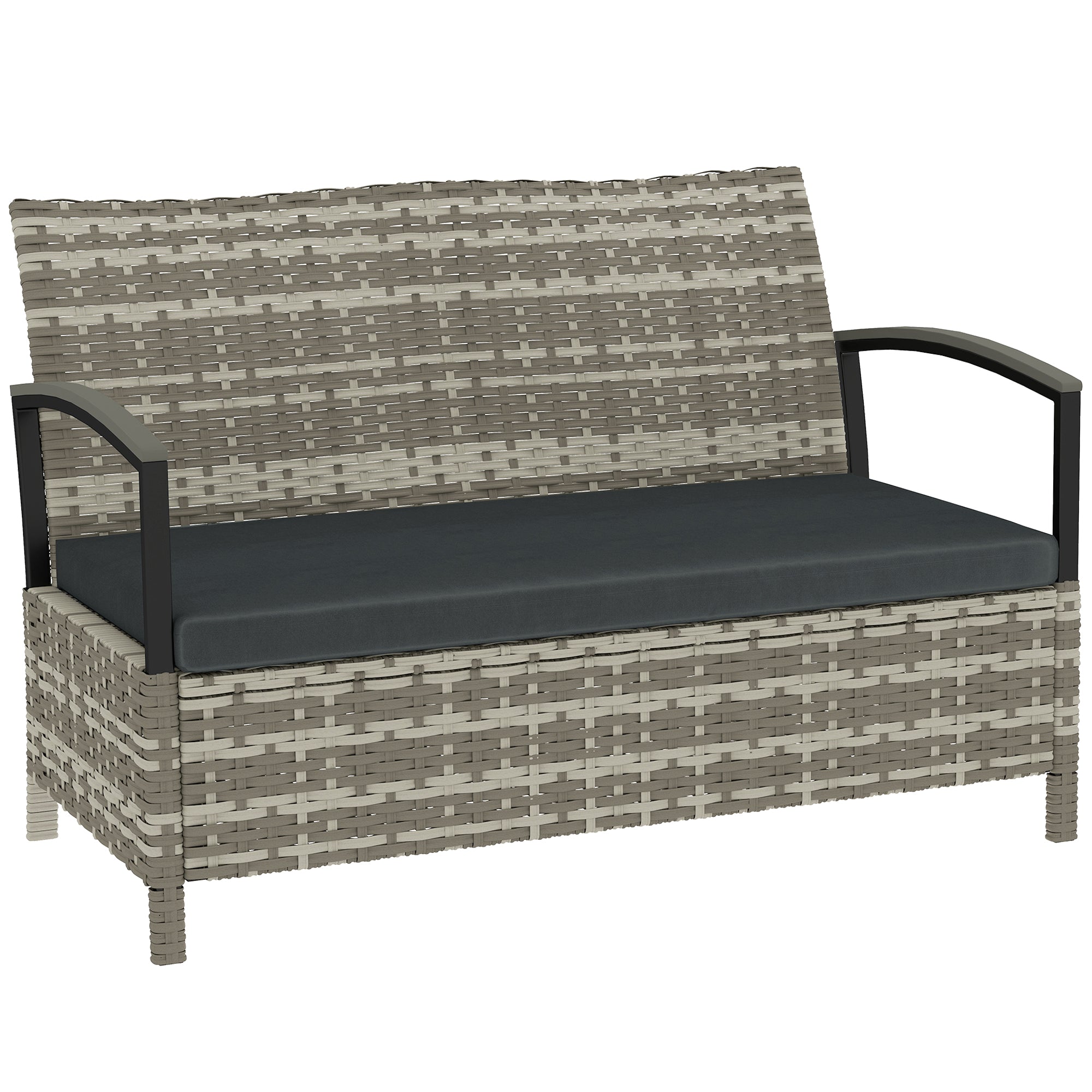 Outsunny 2‑Sitzer Garten-Aufbewahrungsbank mit Kissen & Griffen – 125 l Außen-Stauraum, Polyrattan, Dunkelgrau (123 x 70 x 82 cm)