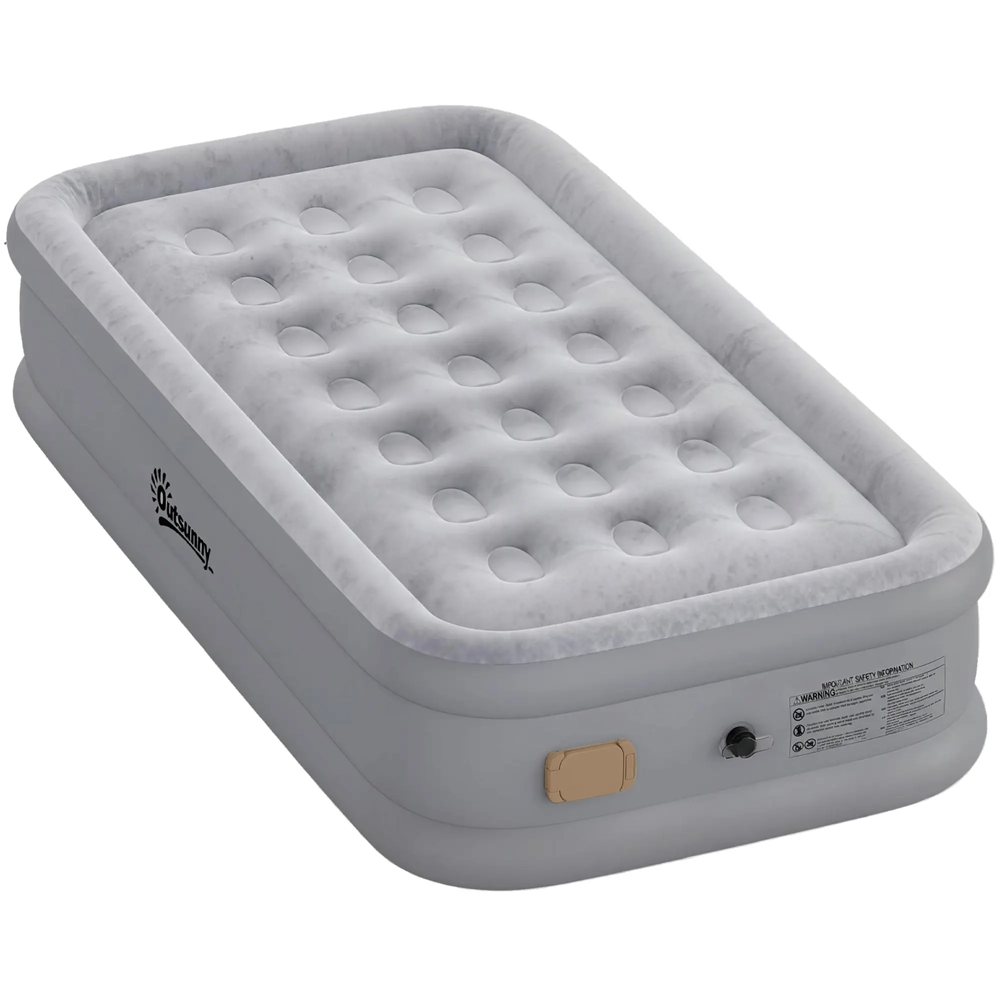 Self-Inflating Single Air Mattress with Built-In Electric Pump — Inflates in 3 Minutes, Flocked Surface, Waterproof Portable Guest Bed for Camping & Home (190 x 97 x 39 cm)