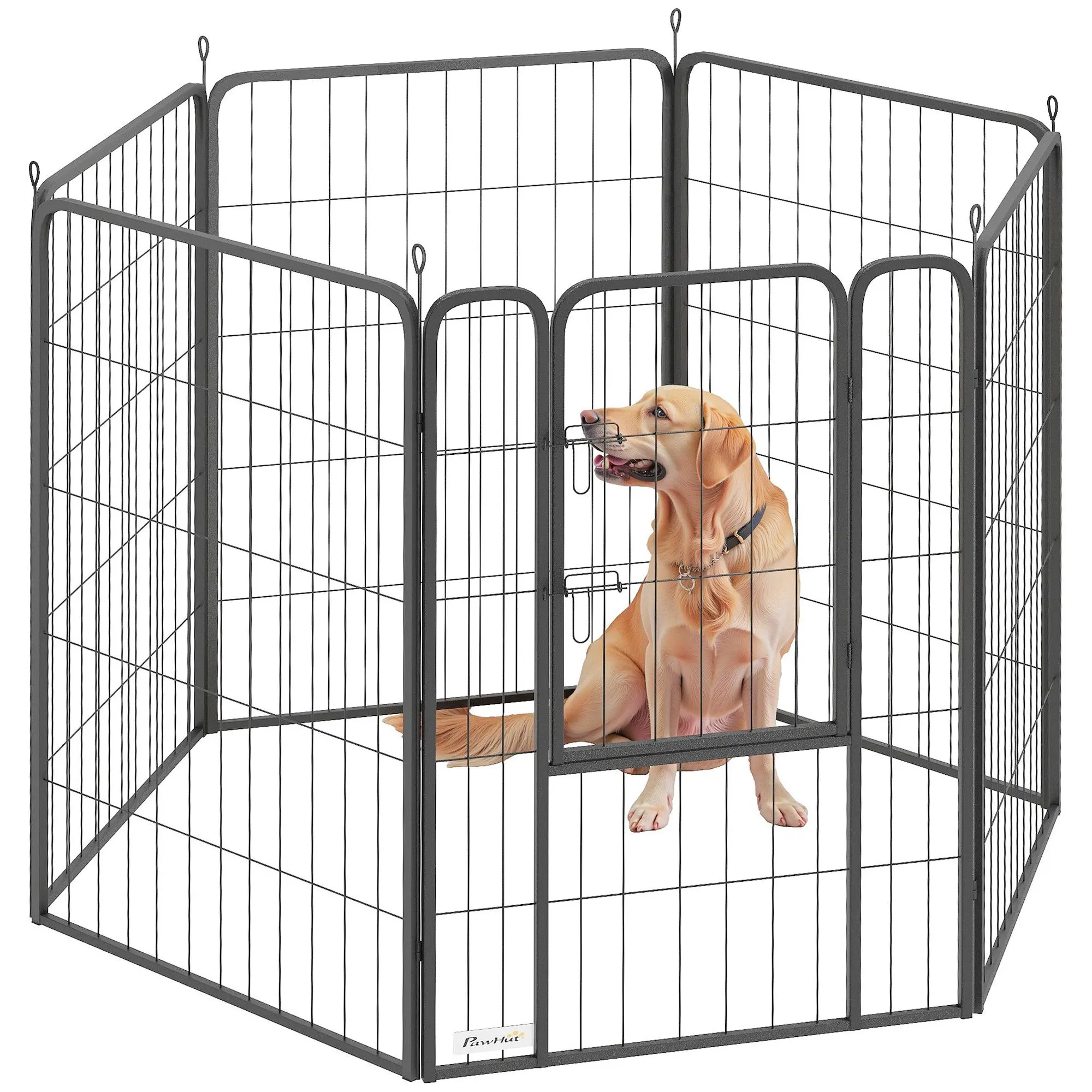 Puppy Playpen 6-Sided Puppy Play Area with 6 Grid Panels Door Flexible Foldable Protective Cover Playpen 100cm High Dog Playpen Puppy Gate for Dog Cat Playpen for Indoors Outdoors