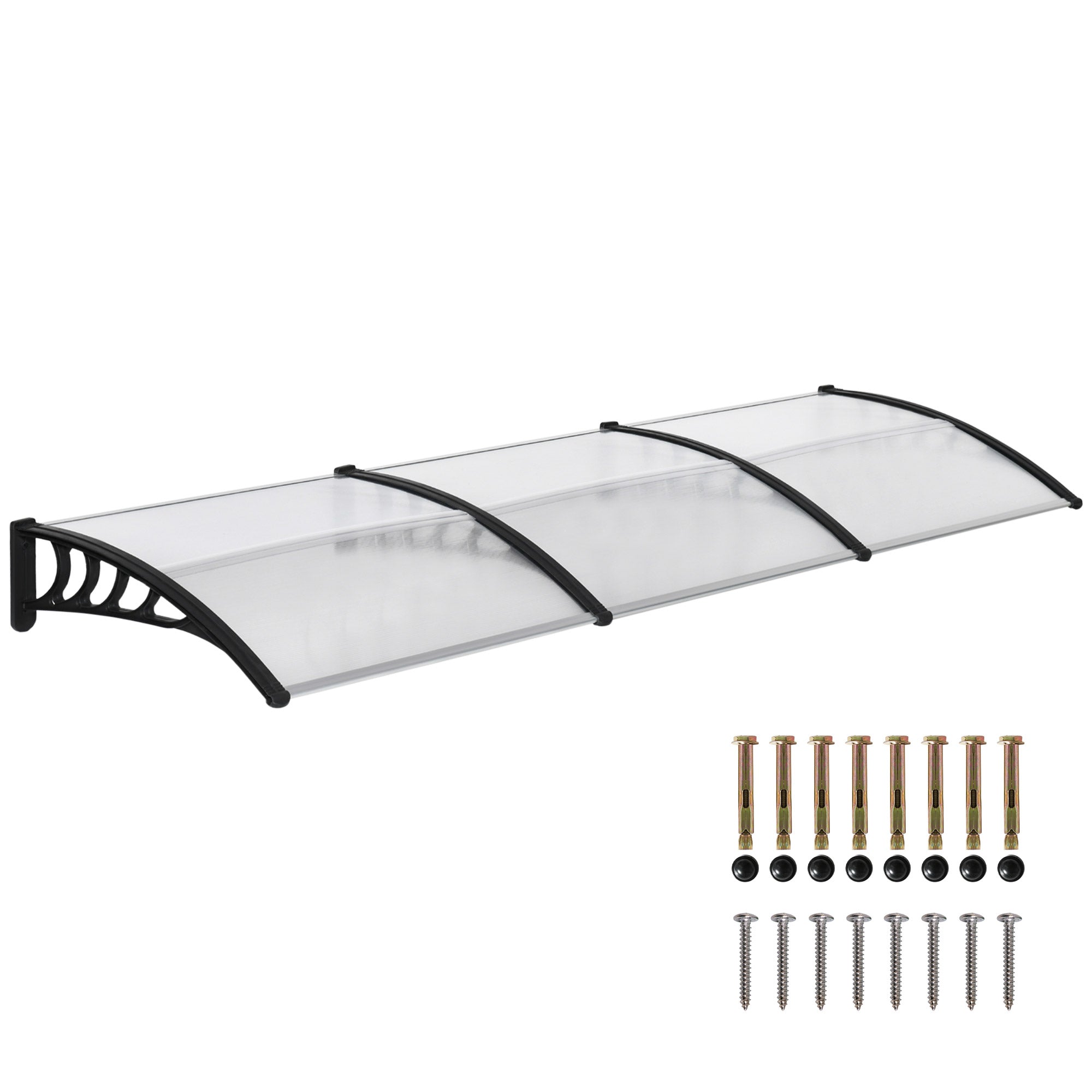 Flat Canopy Awning for Front Door 303 x 96 x 27 cm Canopy with UV Protection, Rain Protection Sunshade for Outdoor Use Aluminum Black