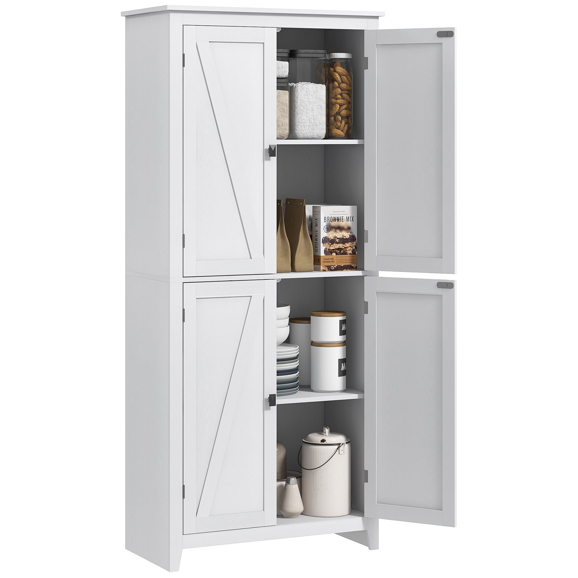 Modern Sideboard with 4 Doors, Adjustable Shelves, and Raised Base, Wooden Kitchen Cabinet, 80x40x182 cm, White