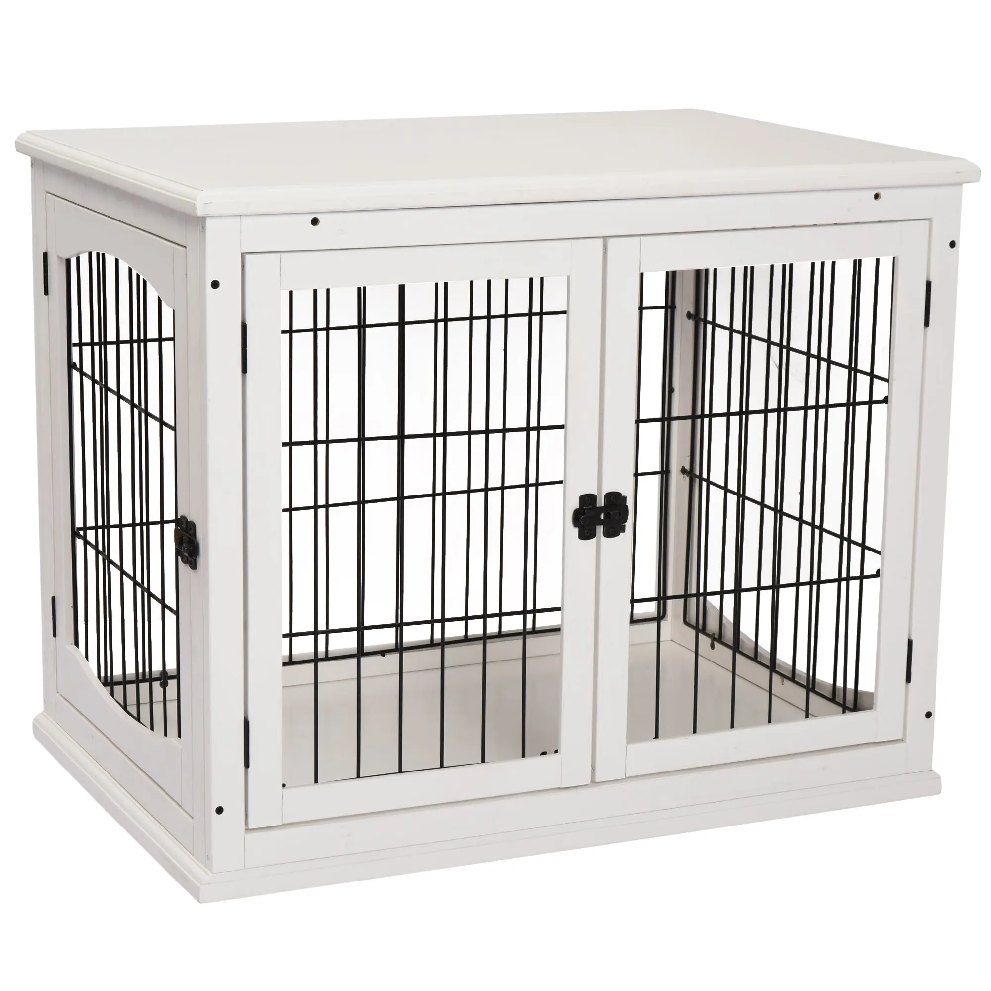 Dog Cage for Home, Dog House with 2 Entrances, Lockable Dog Box, Dog House for Small Dogs, White, 58.5 x 81 x 66 cm