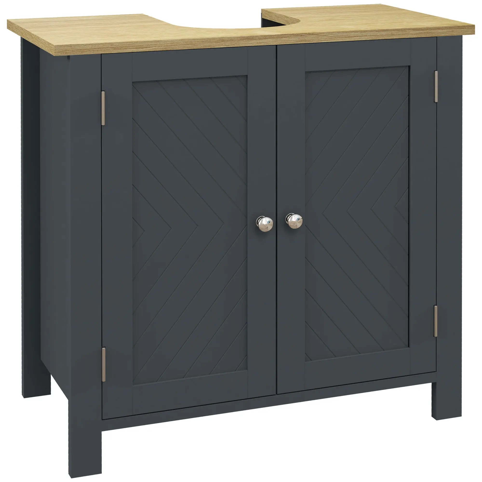 Under Sink Cabinet in Chipboard and MDF with 2 Doors and Adjustable Internal Shelf, Water Resistant, 60x30x60 cm, Dark Grey