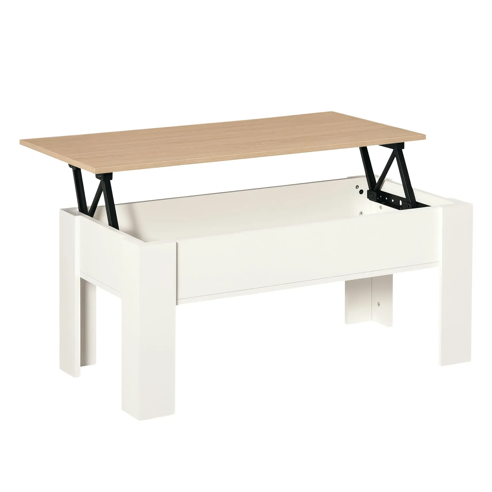 Lift-Top Coffee Table with Lift-Up Tabletop Hidden Storage Space 100x50x45-58.5 cm White and Natural