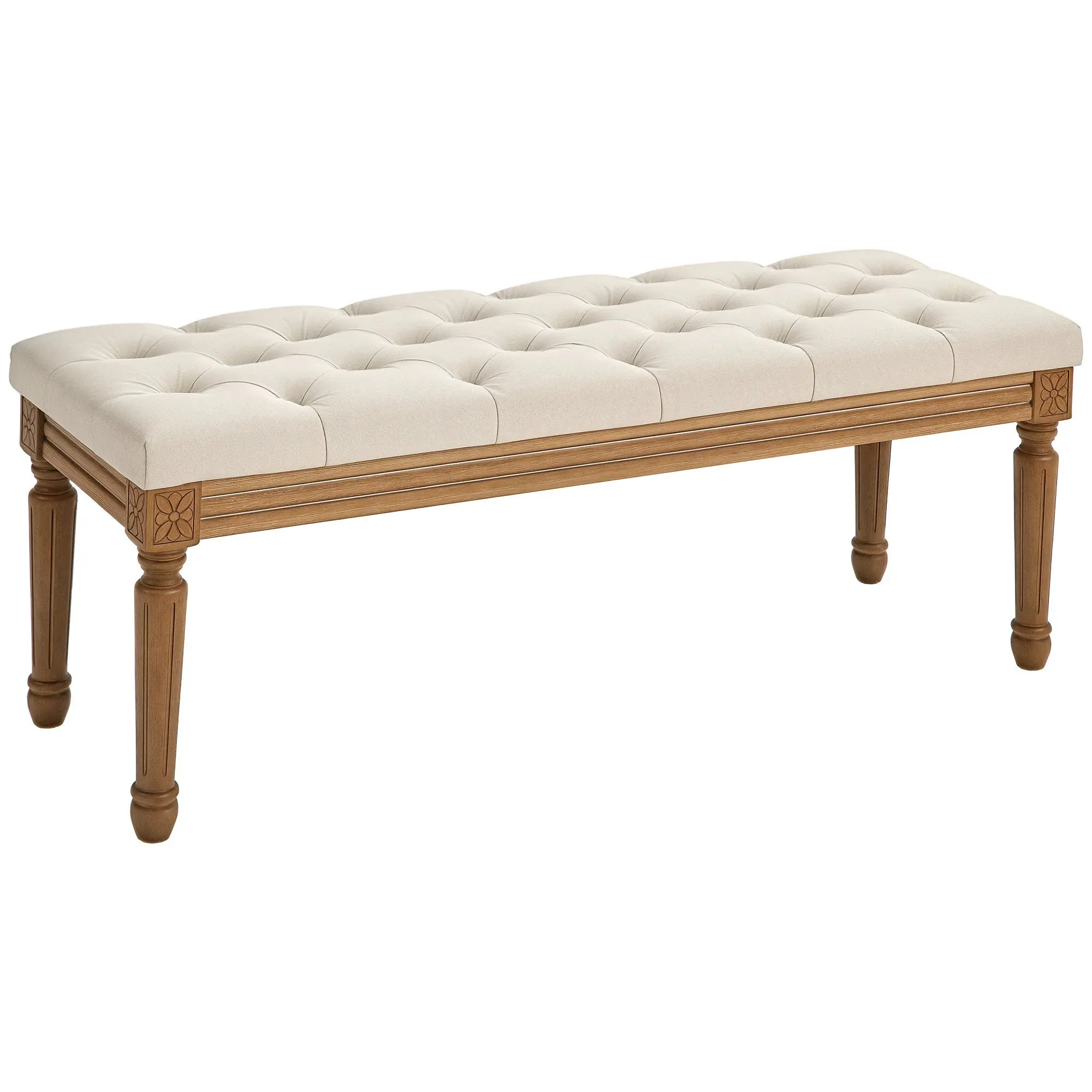 Bench, Upholstered Bench with Linen Look, Wooden Legs, Bed Bench for Bedroom, Living Room, Hallway, 120 x 41 x 48 cm, Cream