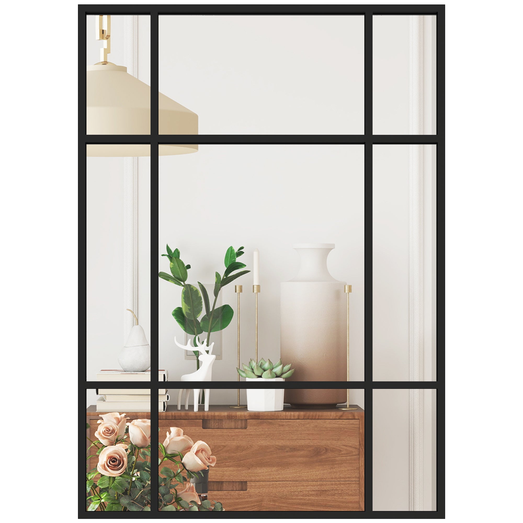 Rectangular Wall Mirror, 27.6 x 19.7 in (70 x 50 cm) — Window-Style Black Metal Frame, Decorative Mirror for Living Room, Bedroom & Entryway