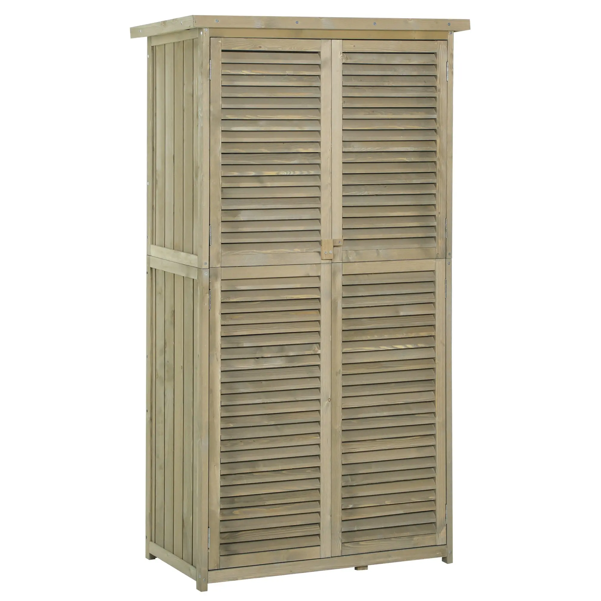 Garden Cabinet Wood Tool Shed Equipment House with Asphalt Roof Slatted Door Tool Cabinet Shed Garden 4 Compartments Gray 87 x 46.5 x 160 cm