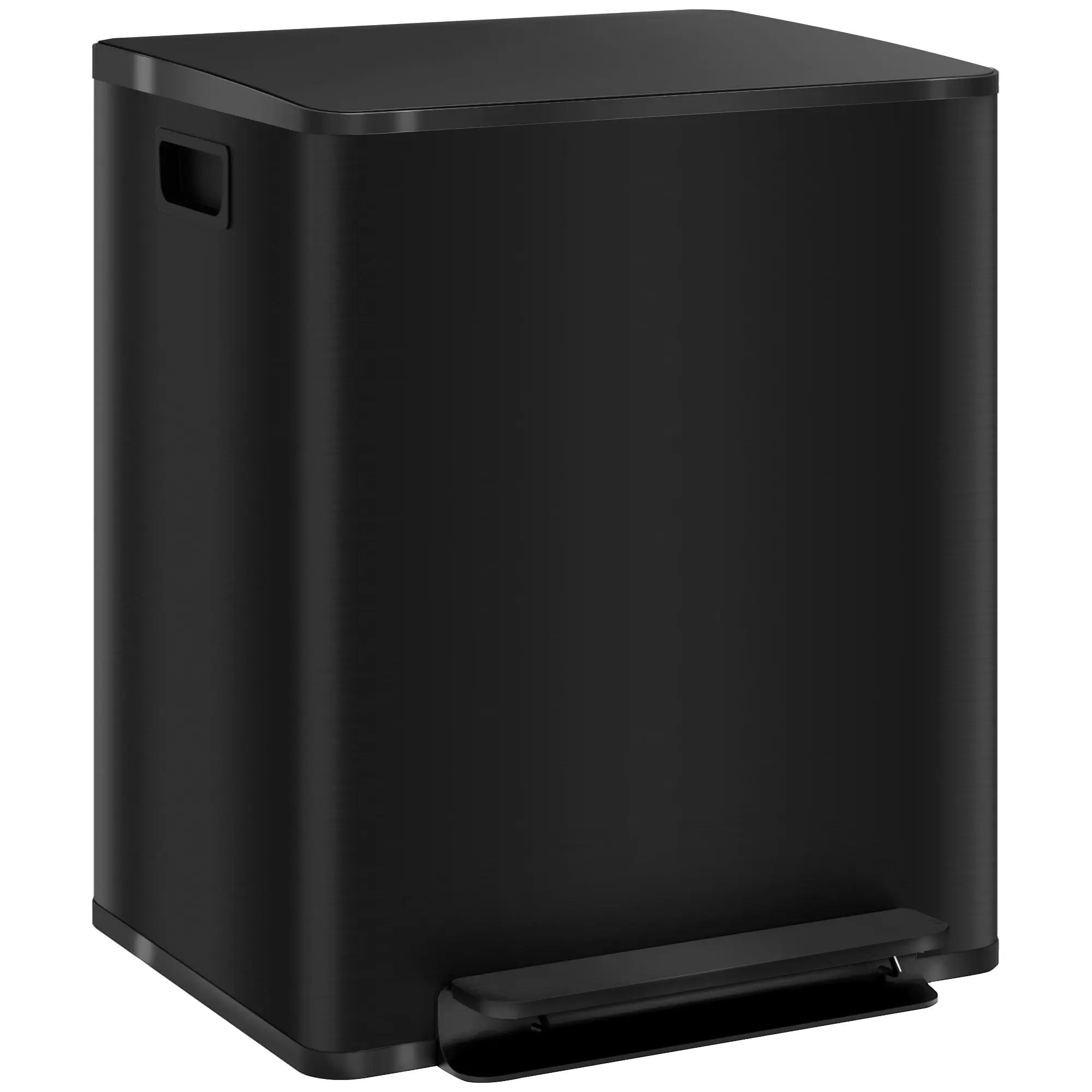 Trash Can 2 x 25 L Pedal Bin with Soft-close Lid and Pedal Waste Separation System 2 Compartments, Recyclable Waste, Stainless Steel, Black, 47.7 x 37.5 x 56 cm