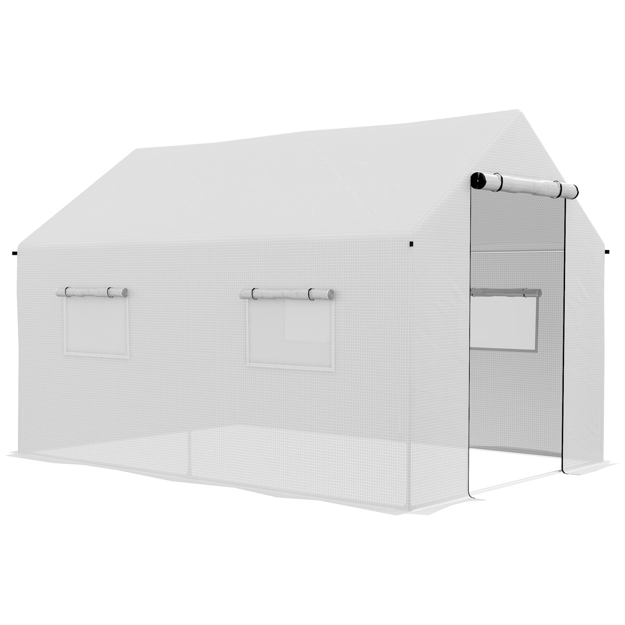 Outdoor Greenhouse 2x3x2 m Tunnel Greenhouse with 4 Mesh Windows and Zipper Door Anti-UV Greenhouse for Patio Garden Terrace White