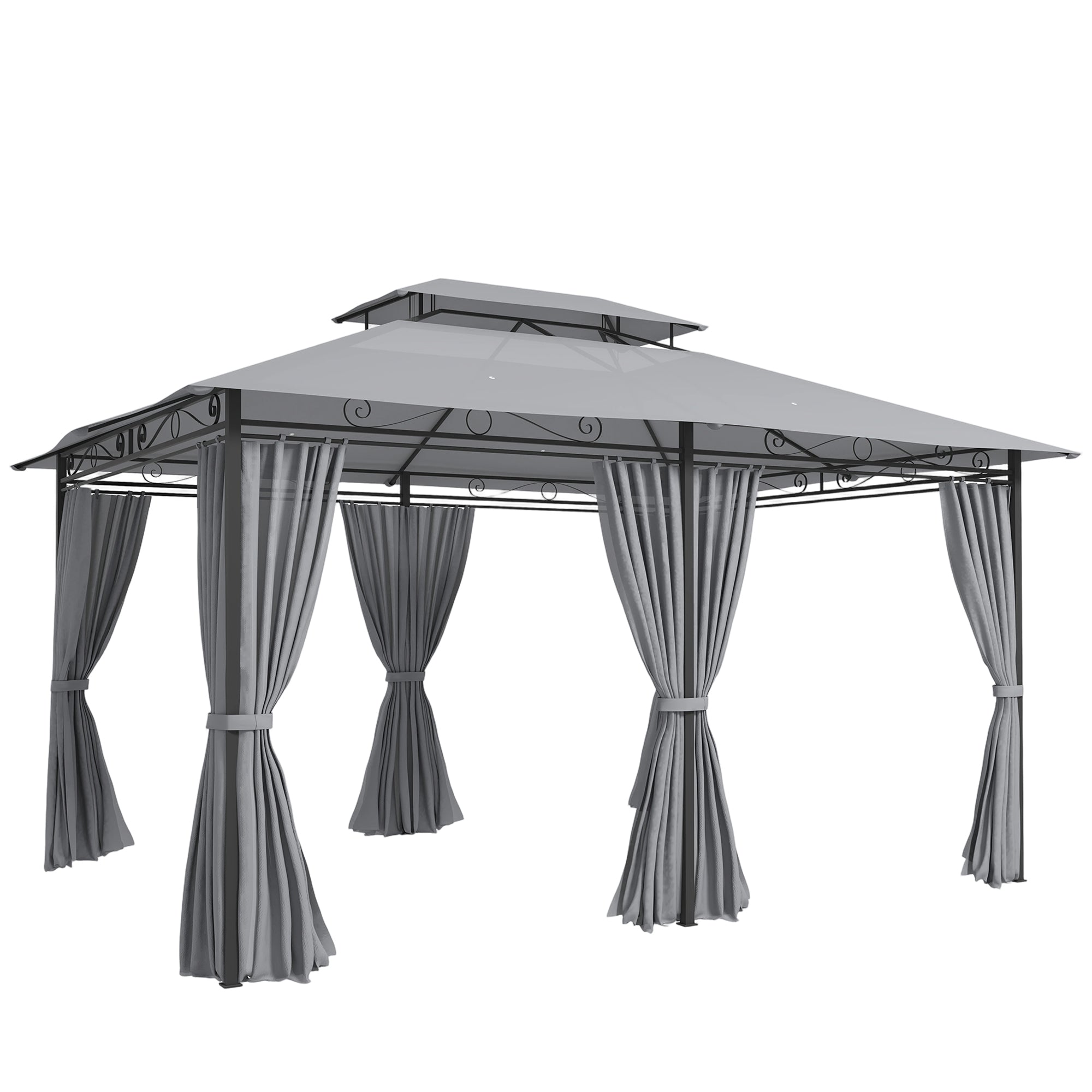 Gazebo Outsunny 4 x 3 m — Pavillon métallique robuste, toit double ventilé, 6 parois, gris foncé