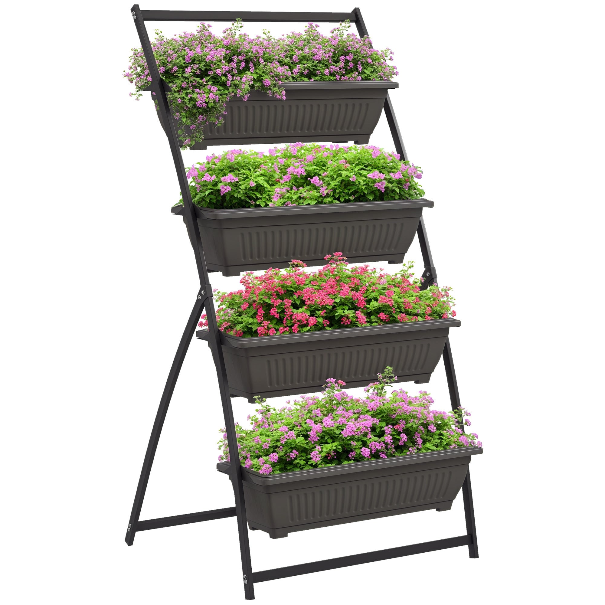 Plant Stand, Flower Stand with 4 Tiers, Plant Shelf with Holes, Plant Staircase Flower Shelf for Garden, Steel, Brown, 76 x 79 x 162 cm