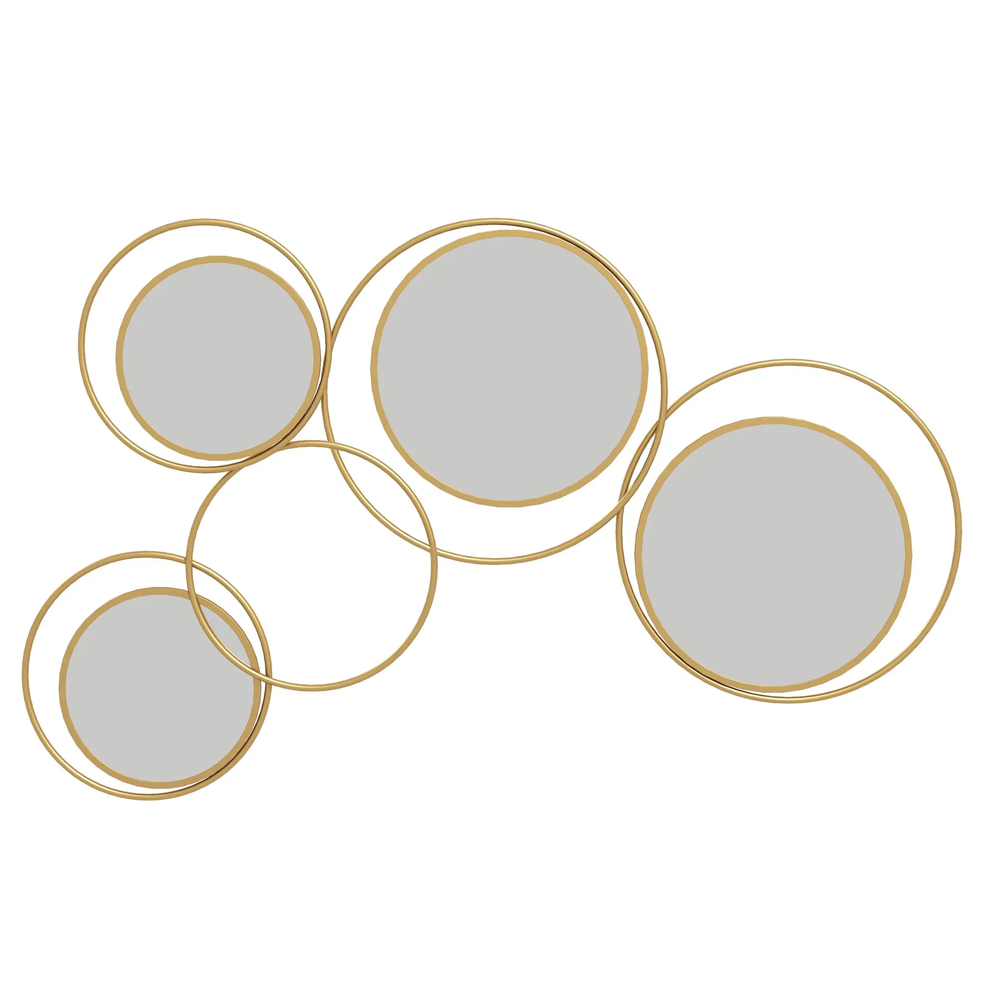 3D Metal Decorative Wall Mirror Wall Art with 4 Round Mirrors for Living Room Bedroom Hallway 110x68 cm Gold