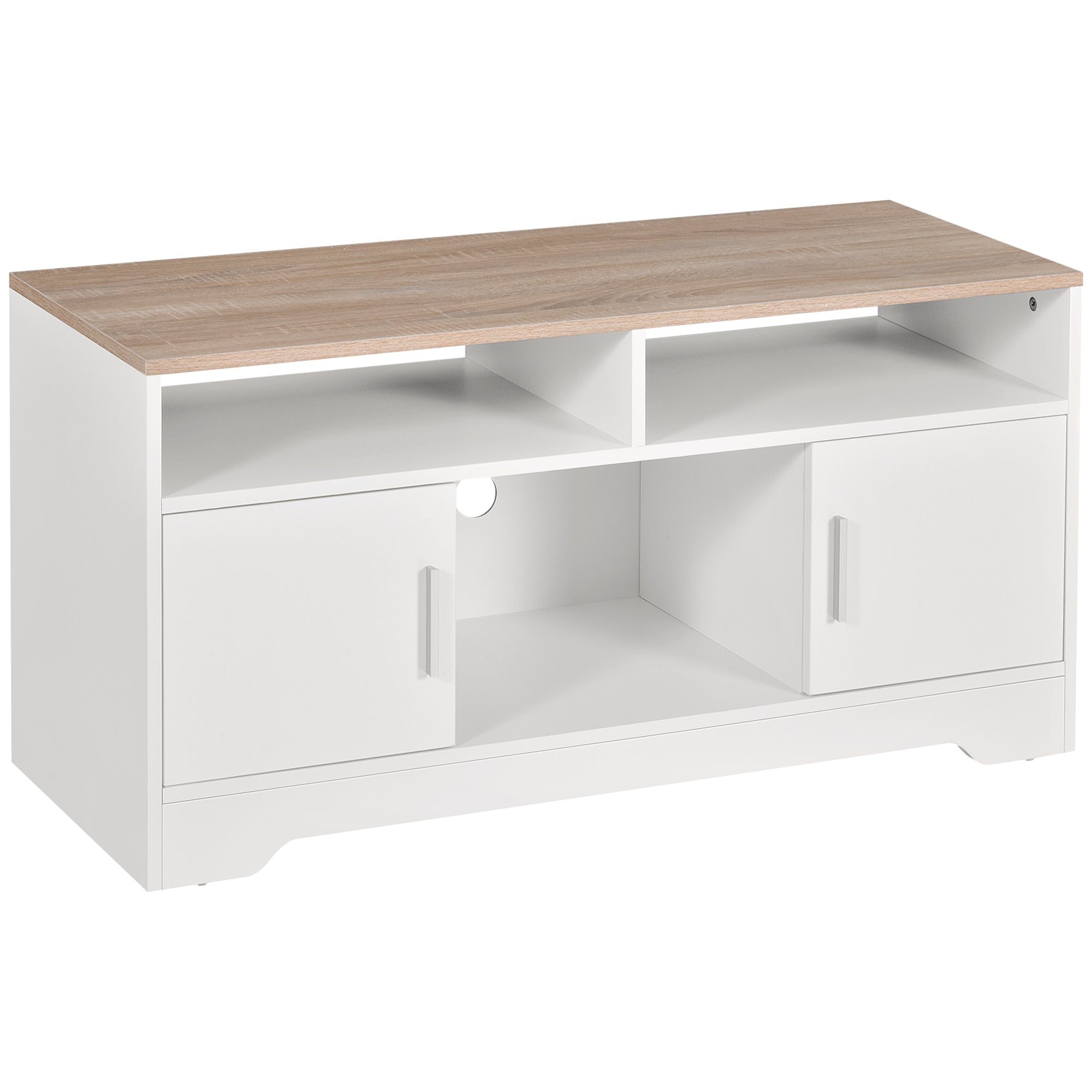 HOMCOM TV-Schrank TV-Ständer für das Wohnzimmer mit großem Stauraum, offenen Regalen, Kabelmanagement, klassischem Design 105x40x52 cm Weiß