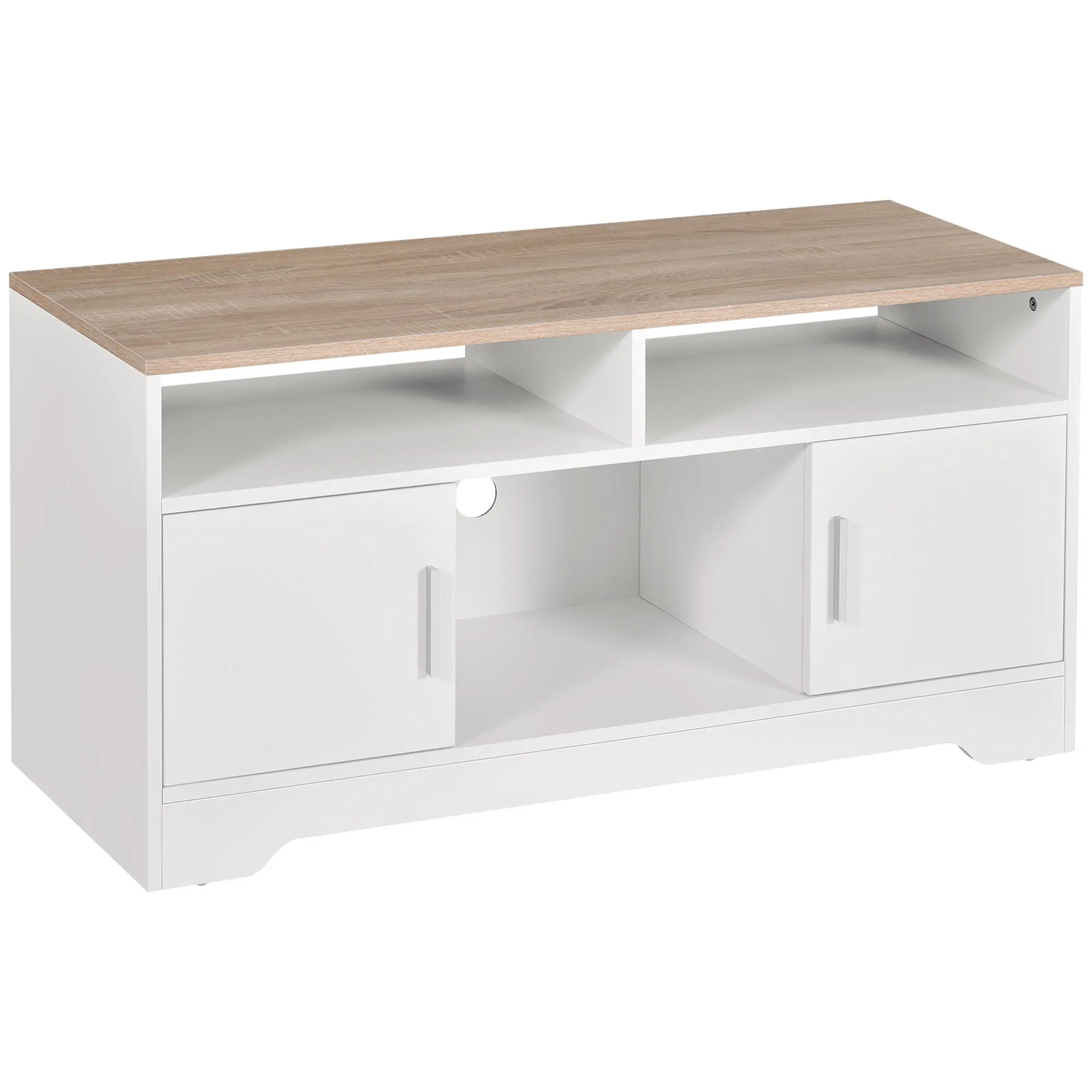 TV Cabinet TV Stand for Living Room with Large Storage Space Open Shelves Cable Management Classic Design 105x40x52 cm White