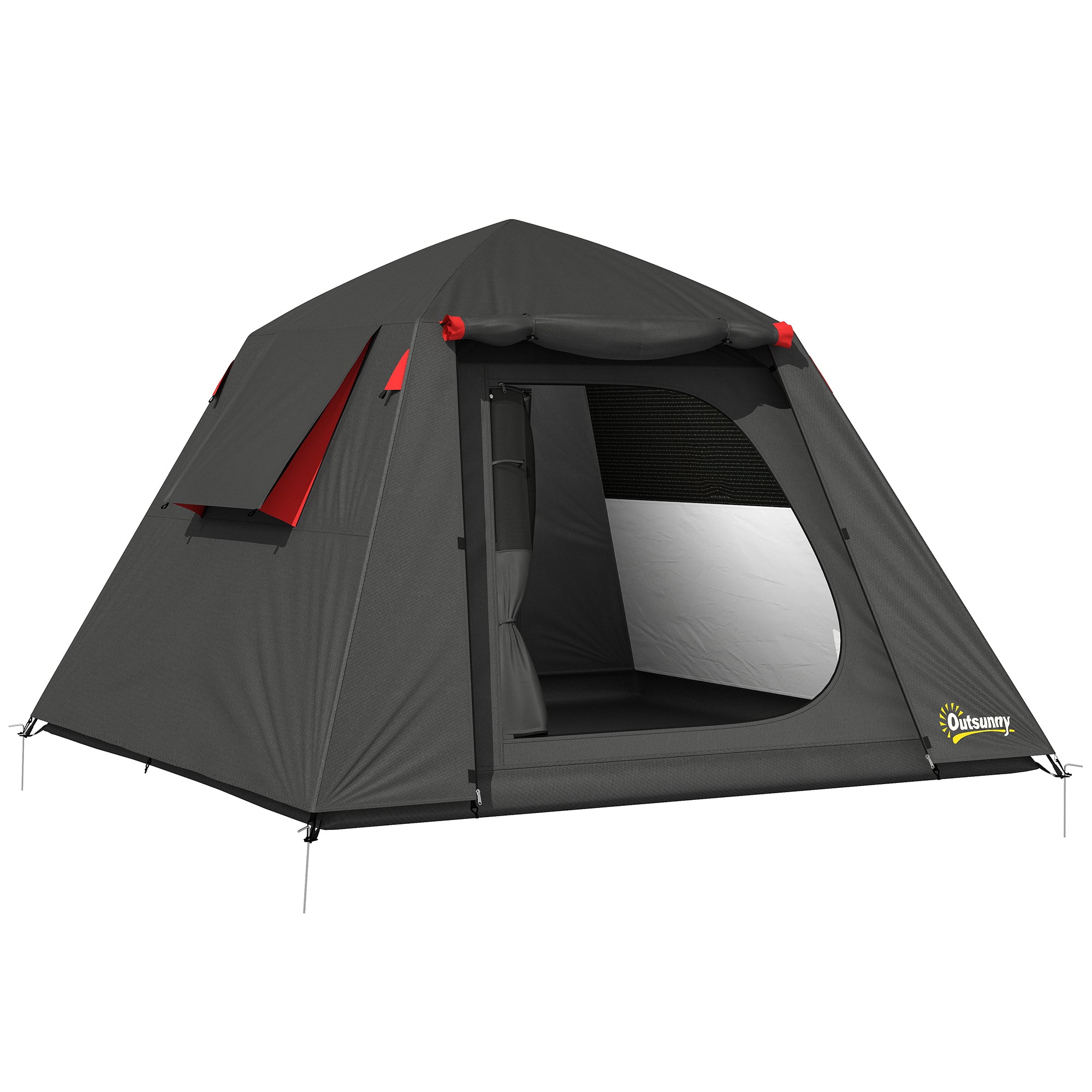 Outsunny Kuppelzelt fir 2 Persounen, 3000 mm Waasserdicht & Windbestänneg – 2 Dieren, 2 Netzfënsteren, 2 Seitfënsteren, Transporttäsch & Laternenhaken – Camping/Wanderung/Rees