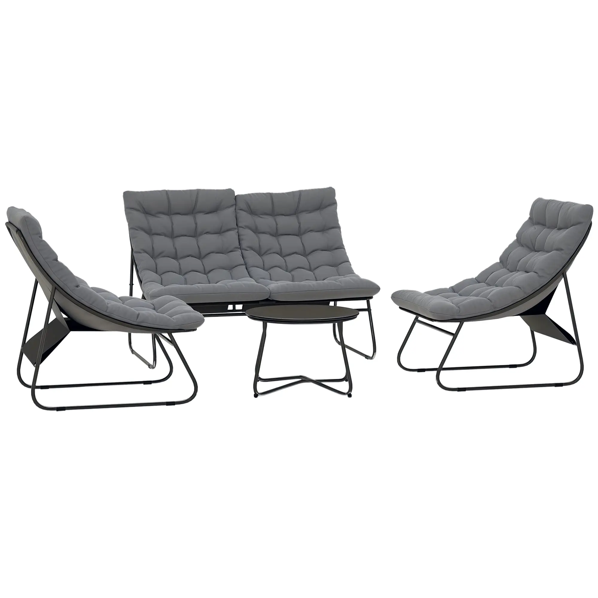 Garden Furniture Set for 4 People Weatherproof Balcony Furniture Set with 2-Seater Sofa, Armchair, Side Table Seat Cushion Outdoor Seating Group Steel Patio Furniture Garden Set for Garden Patio Balcony Gray