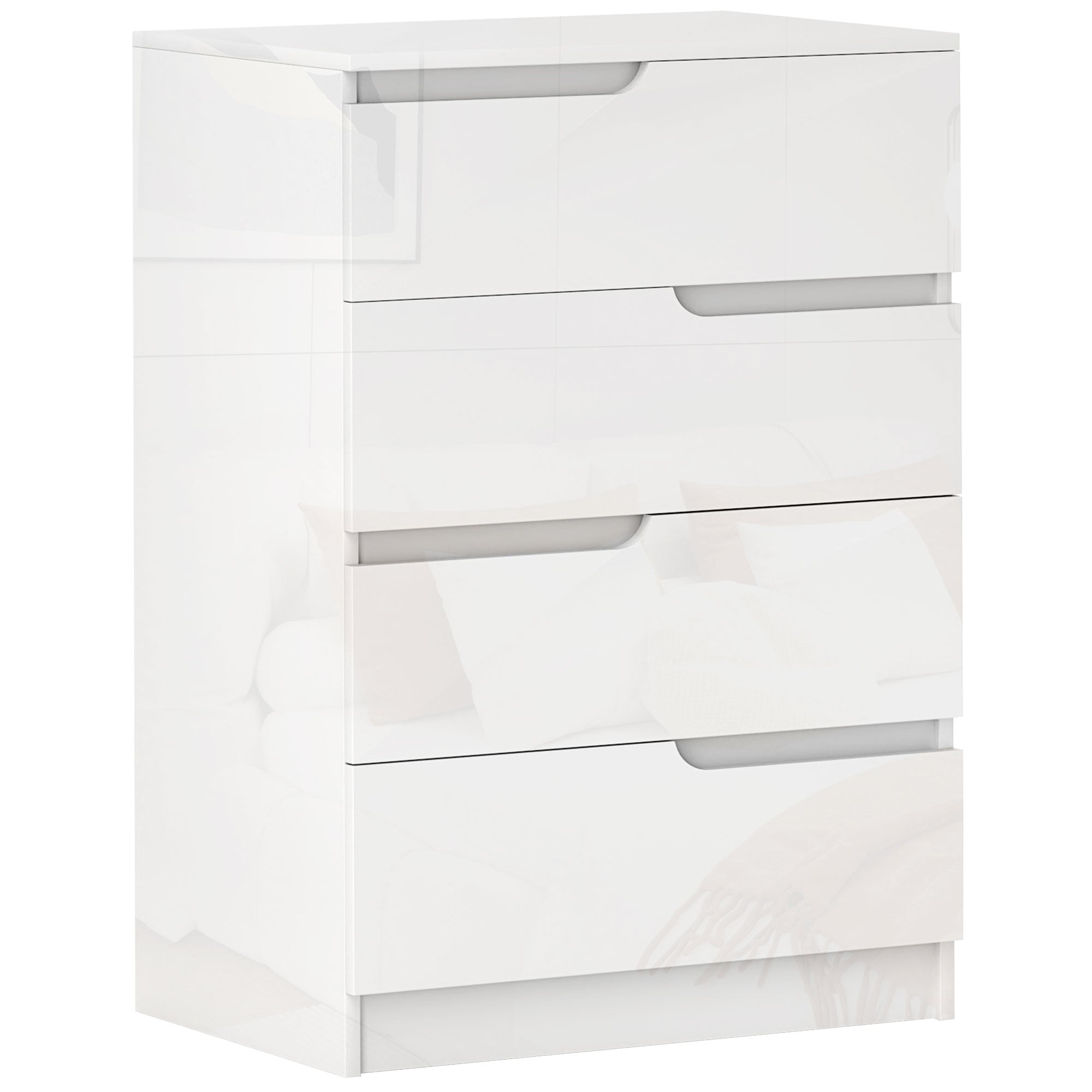 HOMCOM Modern és Minimalista 4-Fiókos Komód, Forgácslap Komód, 60x40x85 cm, Fényes Fehér