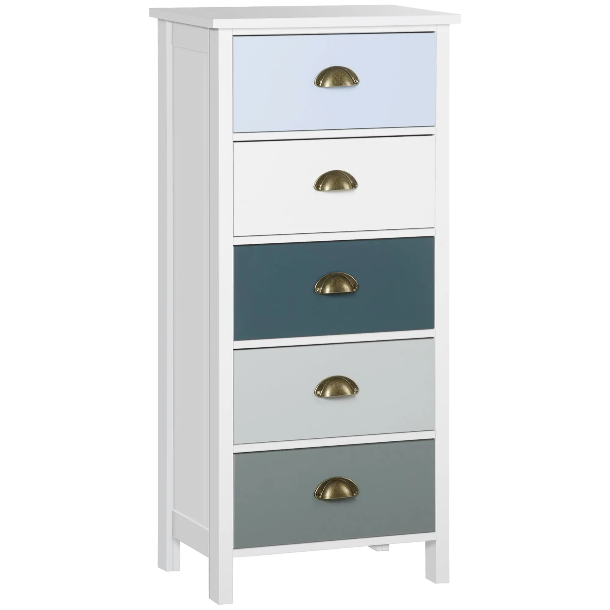 Multicolored 5-Drawer Chest of Drawers Storage Cabinet with Metal Shell Handle MDF - dim. 45L x 30W x 95.4H cm