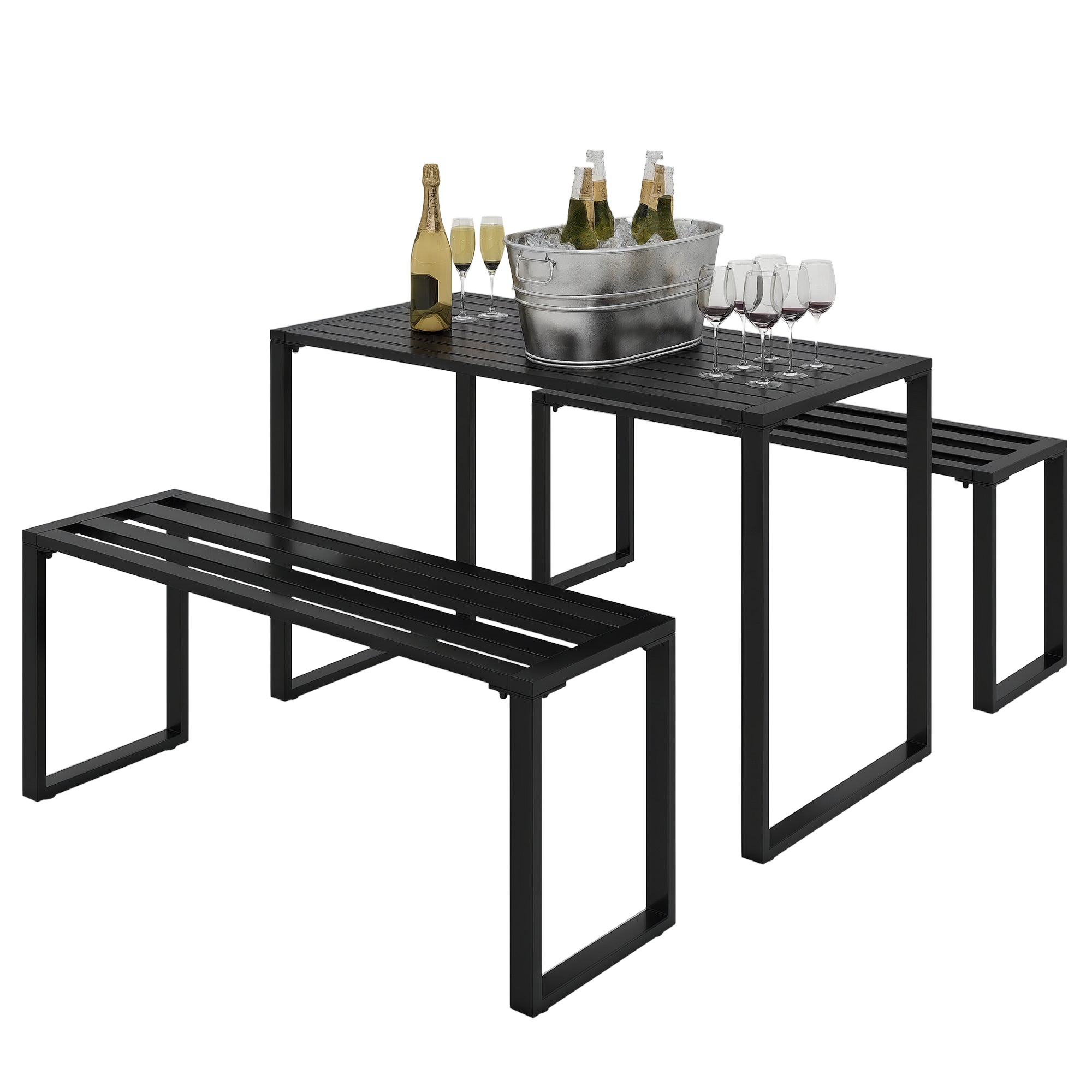 Ensemble de meubles d'extérieur Outsunny 3 pièces - Groupe de sièges avec 1 table et 2 bancs en métal noir 110 x 55 x 70 cm